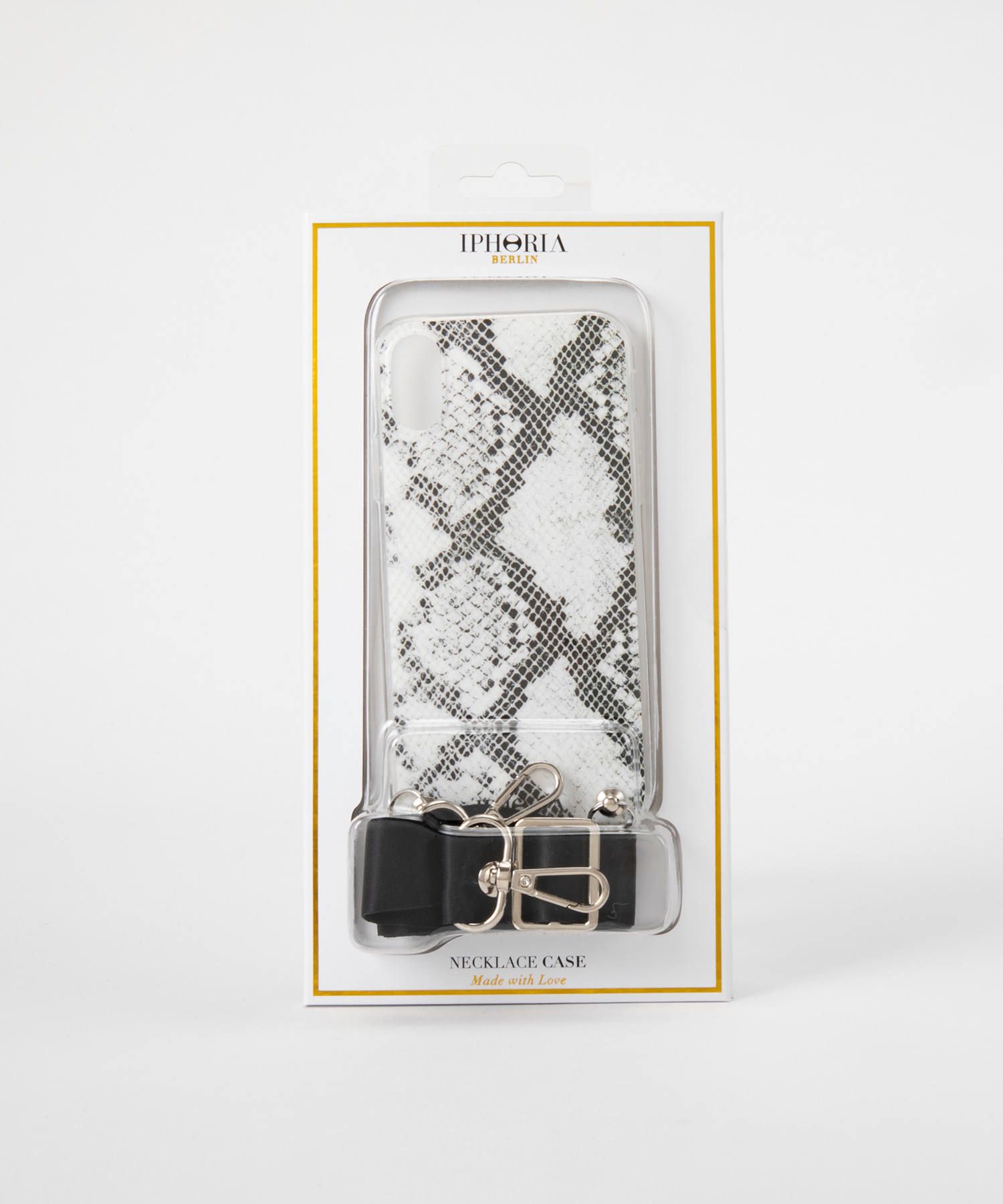Necklace Case for Apple iPhone X/XS with Black Strap - B&W Snake