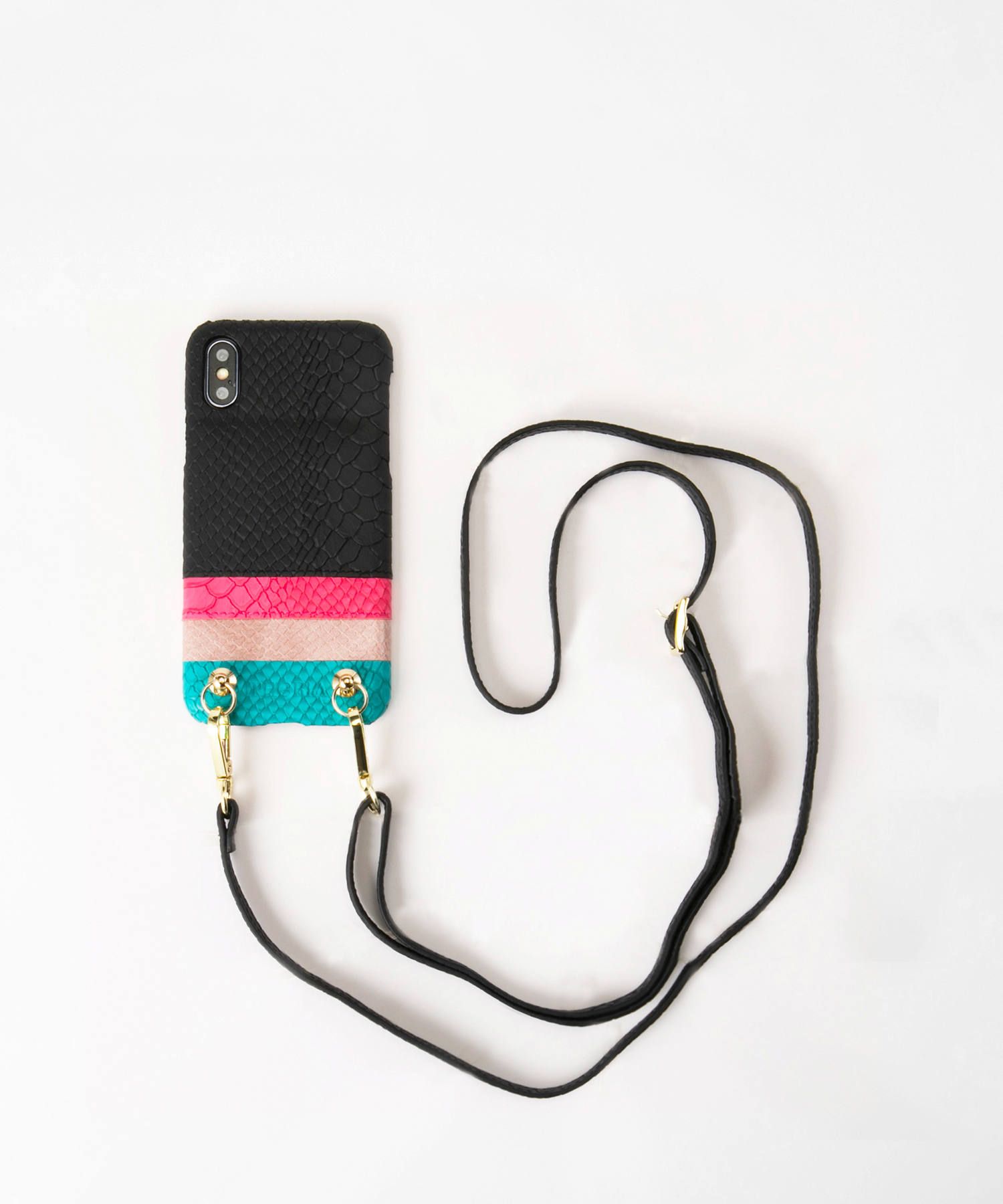 Necklace Strap Case With Card Slot for iPhone X/XS - Black to Blue with Black Strap