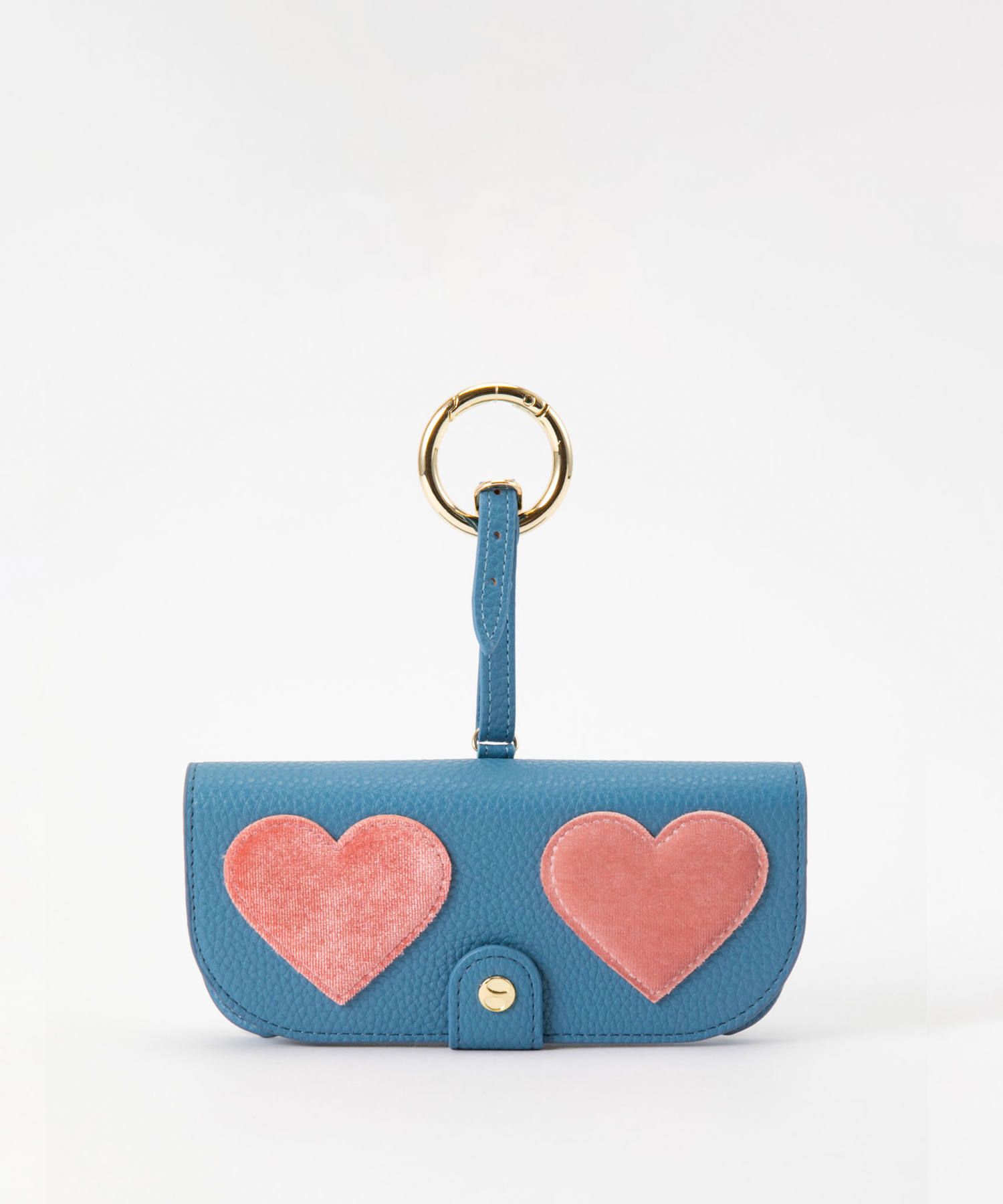 Glasses Case with Bag Holder - Baby Blue with Pink Fluffy Heart