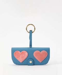 Glasses Case with Bag Holder - Baby Blue with Pink Fluffy Heart