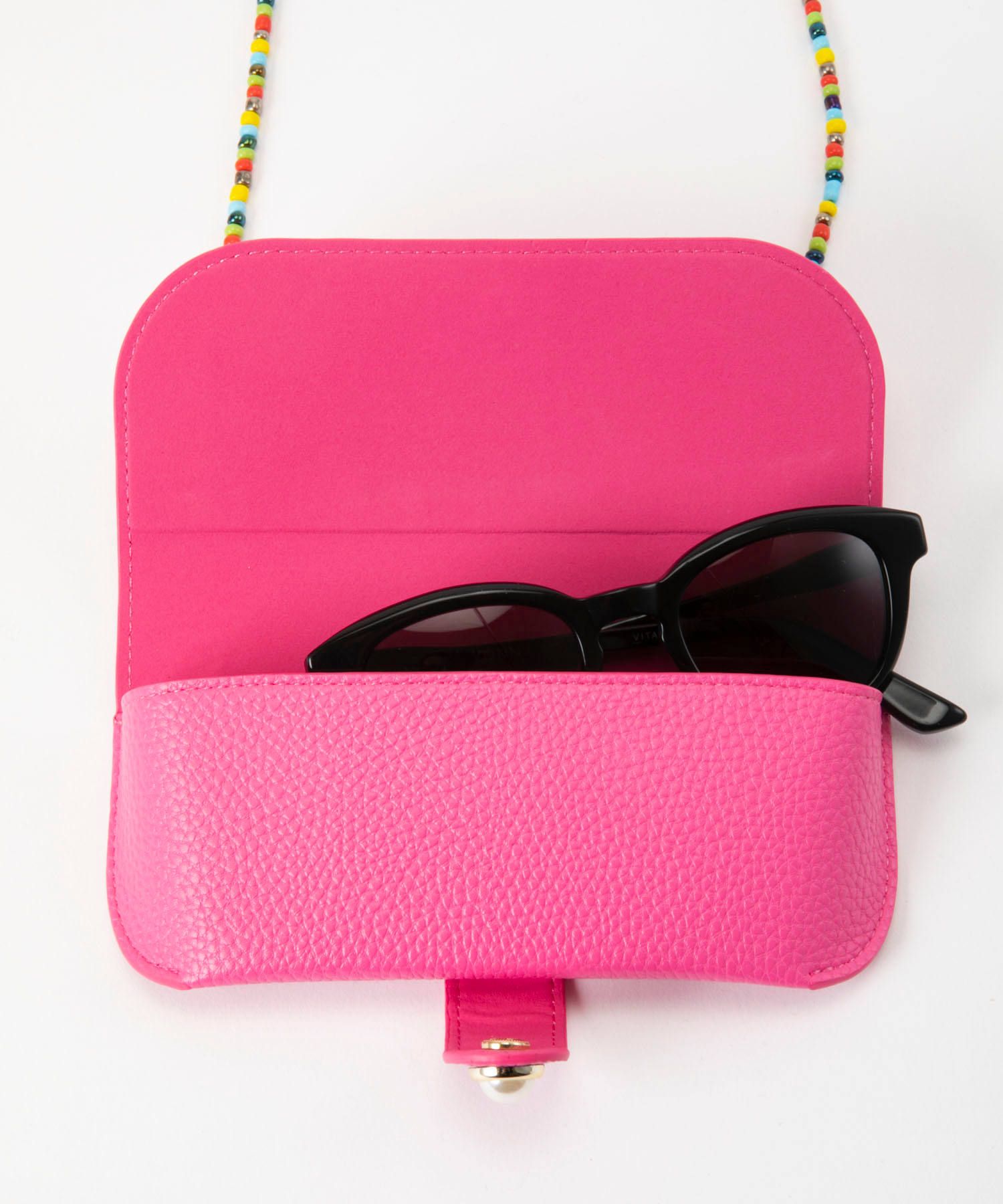 Glasses Case with Bag Holder - Classic Pink with Colorful Glass Pearls