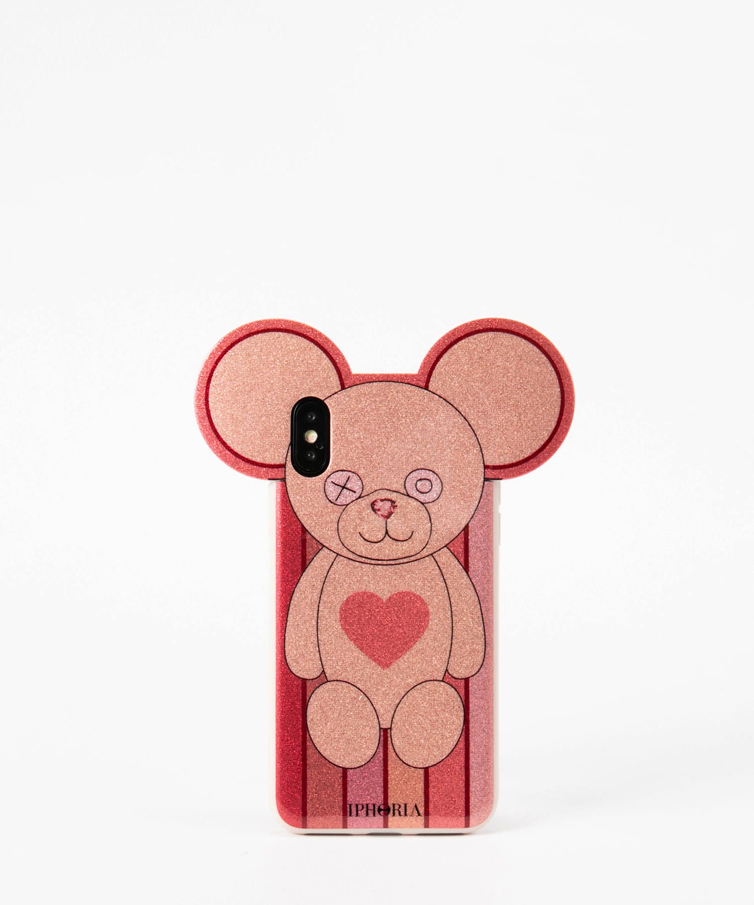 Case for Apple iPhone X/XS - Teddy Glitter Stripes with Heart