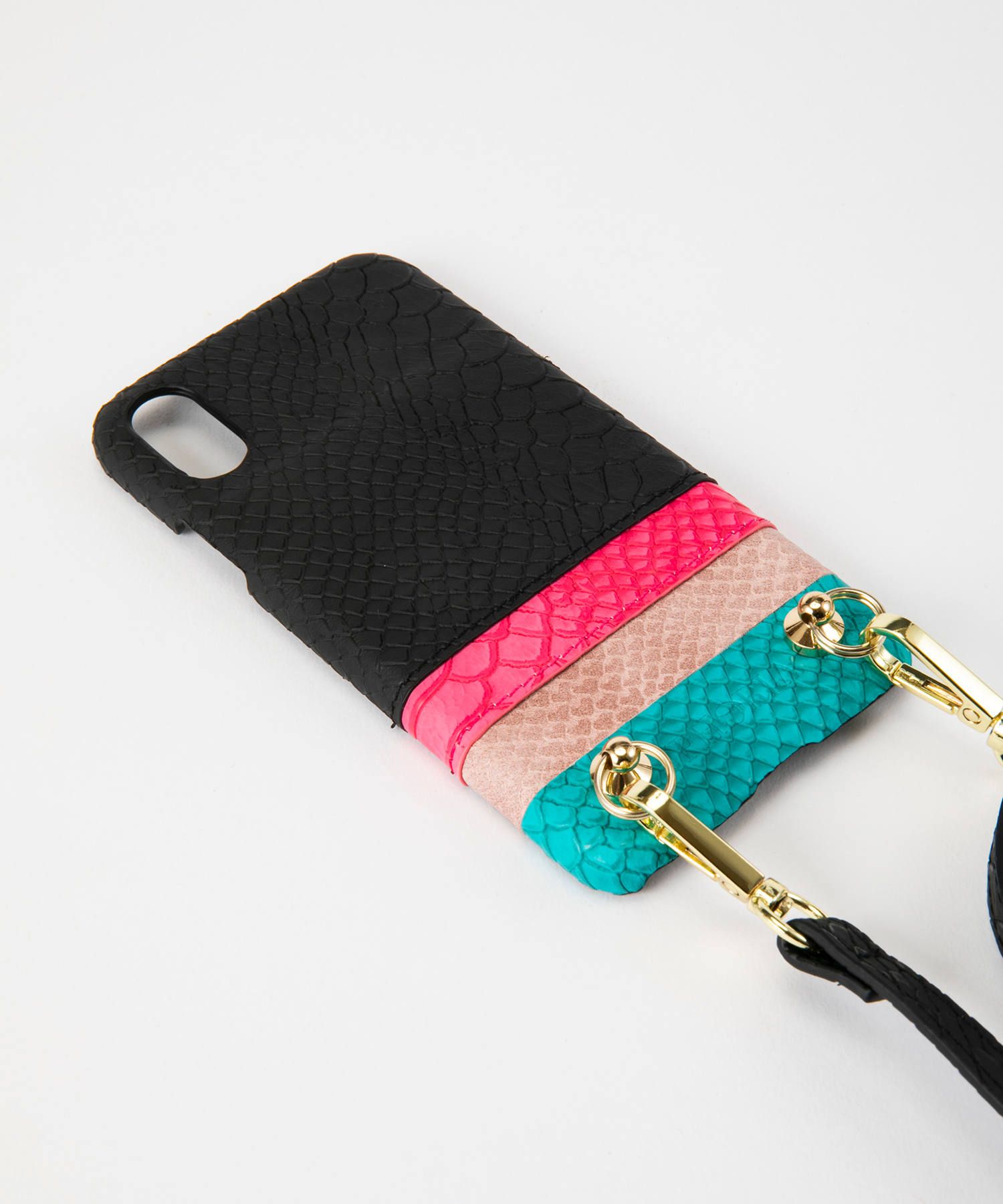 Necklace Strap Case With Card Slot for iPhone X/XS - Black to Blue with Black Strap