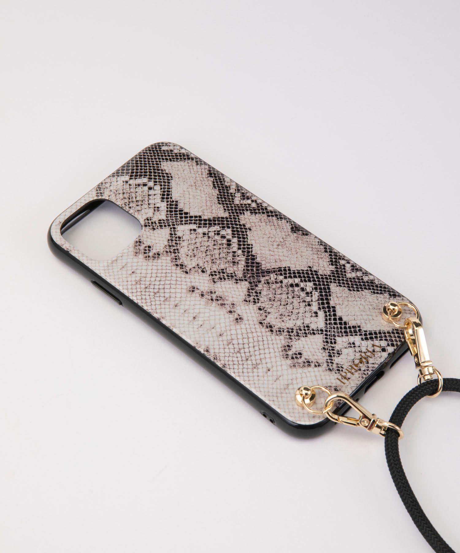 Necklace Case for Apple iPhone 11 with Black Cord - Natural Snake (nude)
