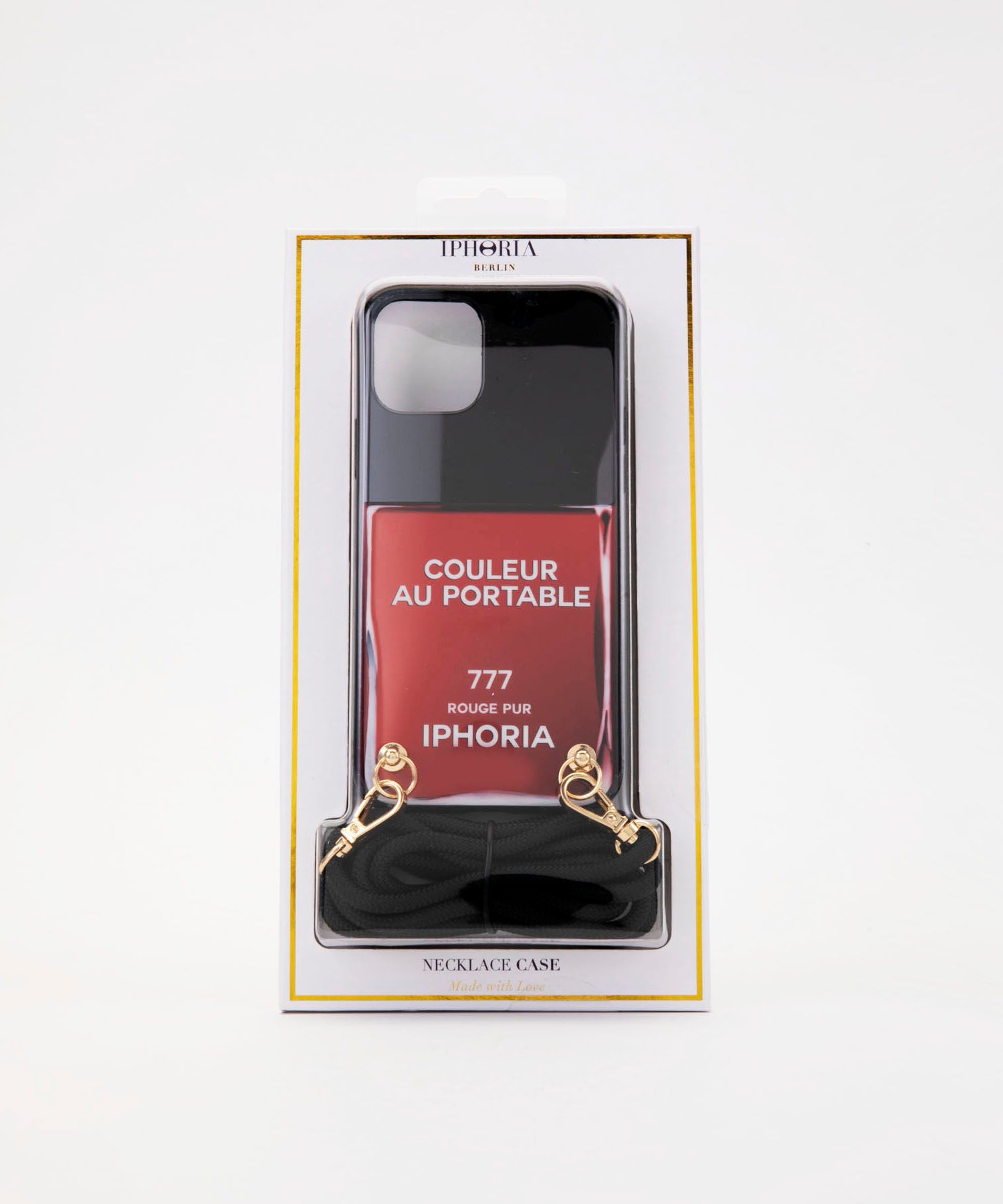 Necklace Case for Apple iPhone 11 Pro with Black Cord - Couleur Au Portable Vernis Rouge Pur