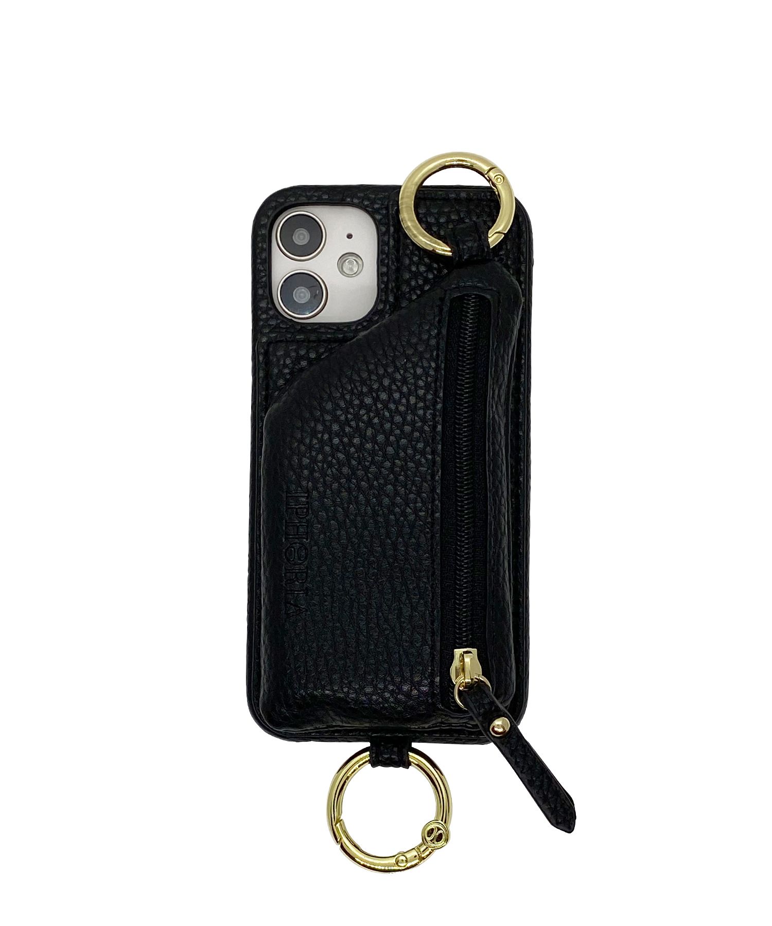 Necklace Case for Apple iPhone 12 mini - Black With Multi-Strap + Zip Pocket