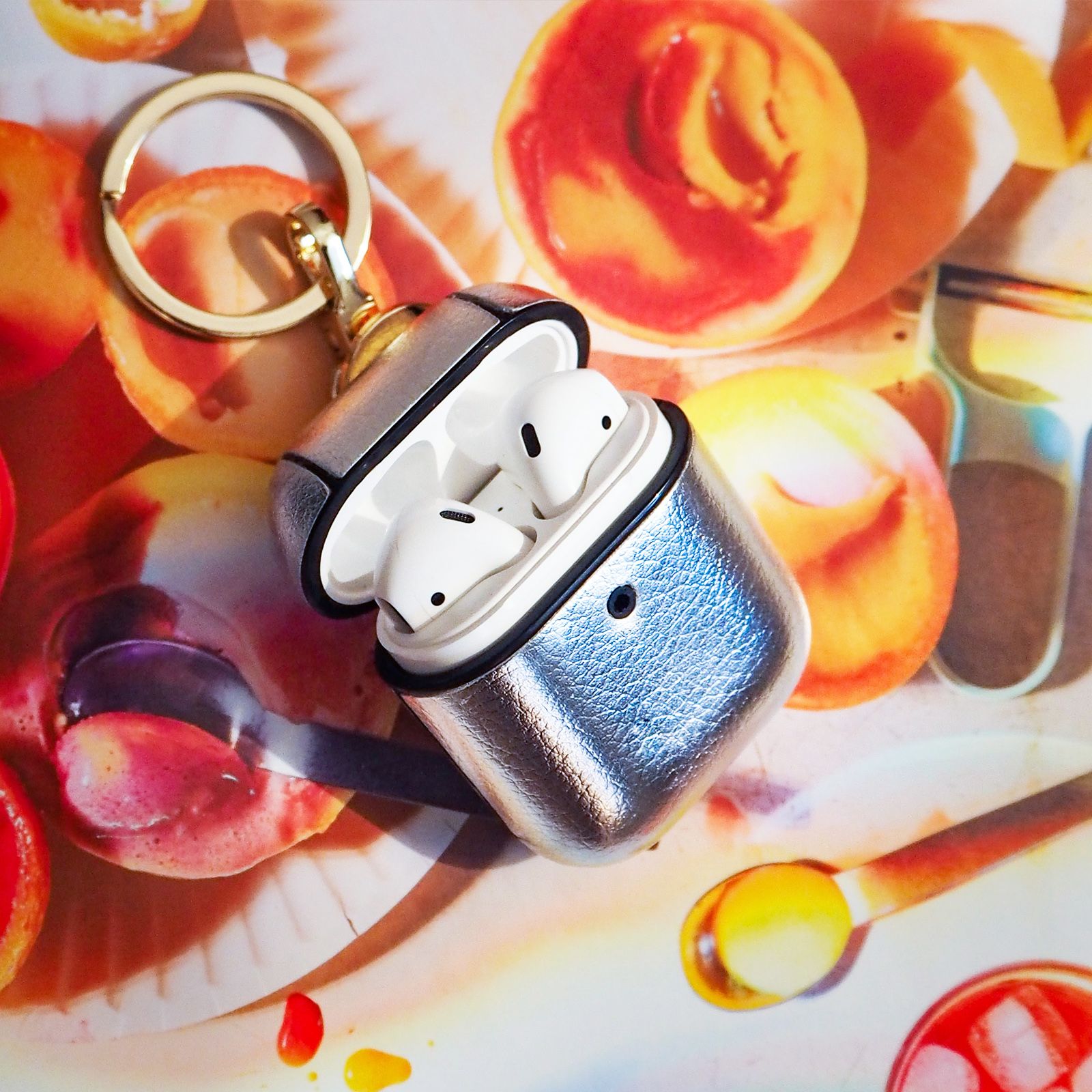 Key Chain Airpods Case - White Mirror