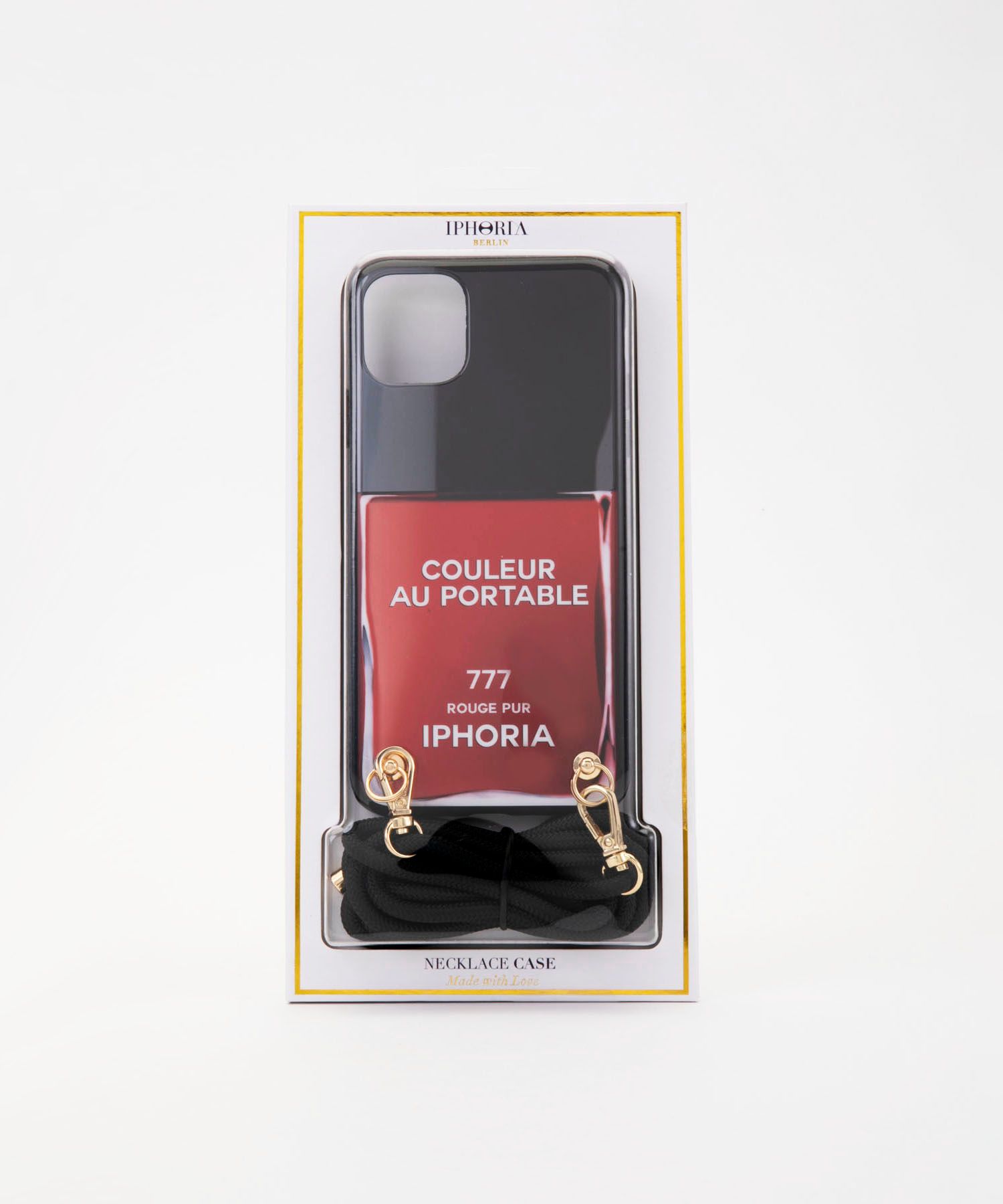 Necklace Case for Apple iPhone 11 ProMax with Black Cord - Couleur Au Portable Vernis Rouge Pur