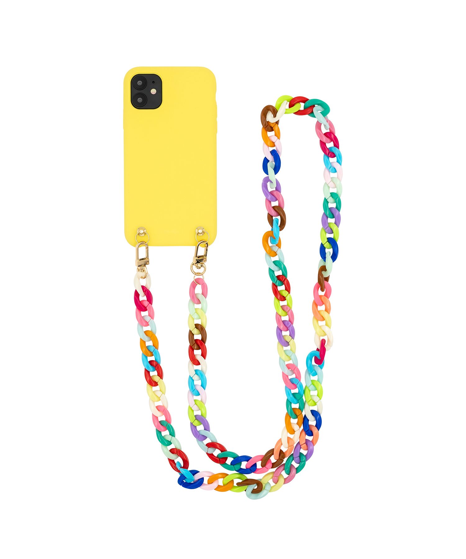 Necklace Case for Apple iPhone 12 mini - Soft Touch Yellow with Rainbow Chain