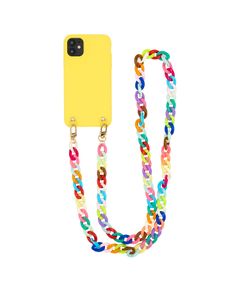 Necklace Case for Apple iPhone 12 mini - Soft Touch Yellow with Rainbow Chain