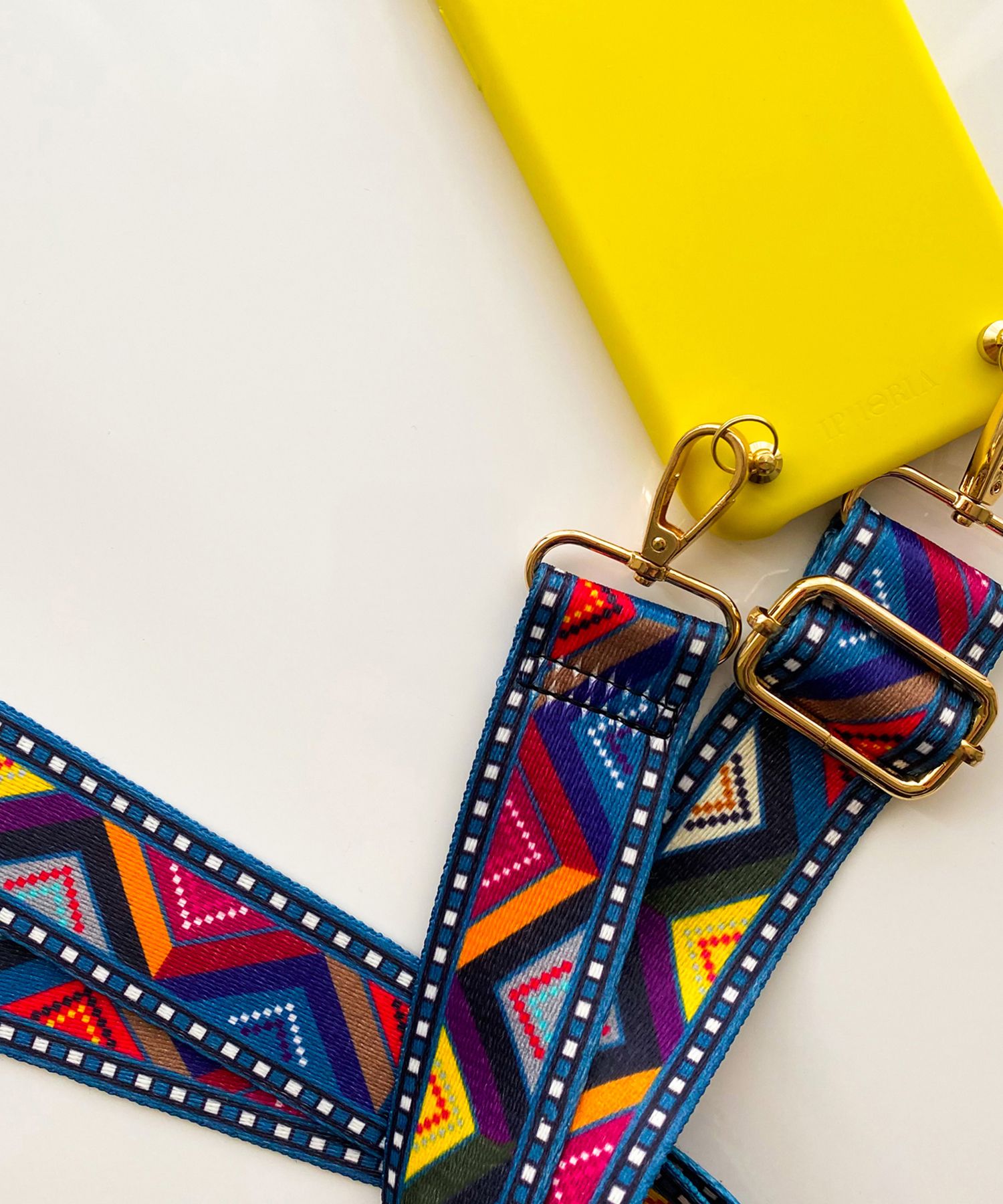 Necklace Case for Apple iPhone 12 mini - Soft Touch Yellow with Ethno Strap