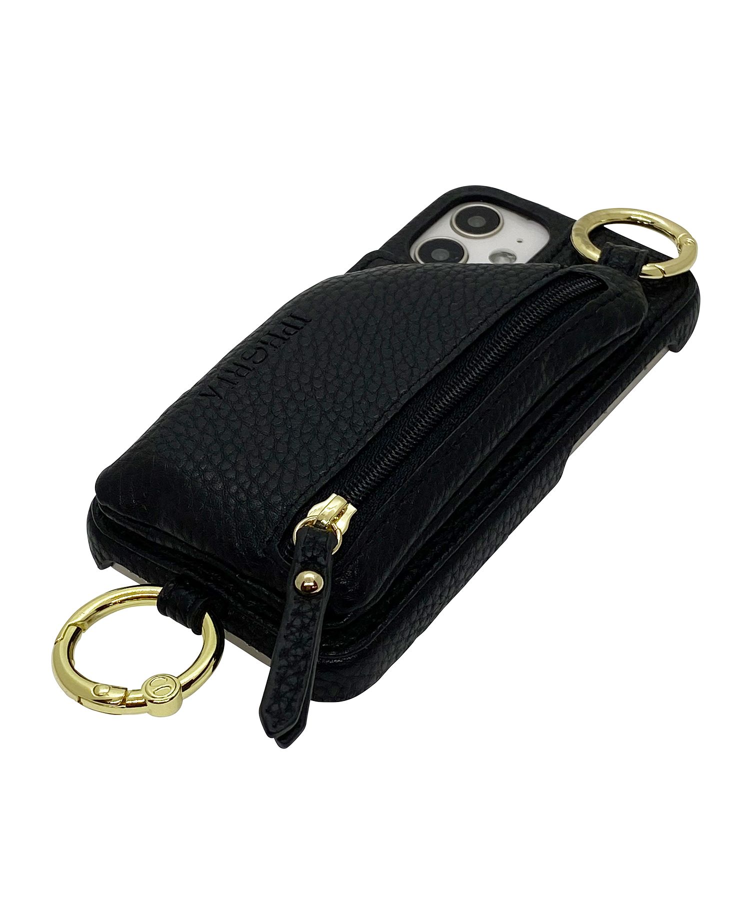 Necklace Case for Apple iPhone 12 mini - Black With Multi-Strap + Zip Pocket