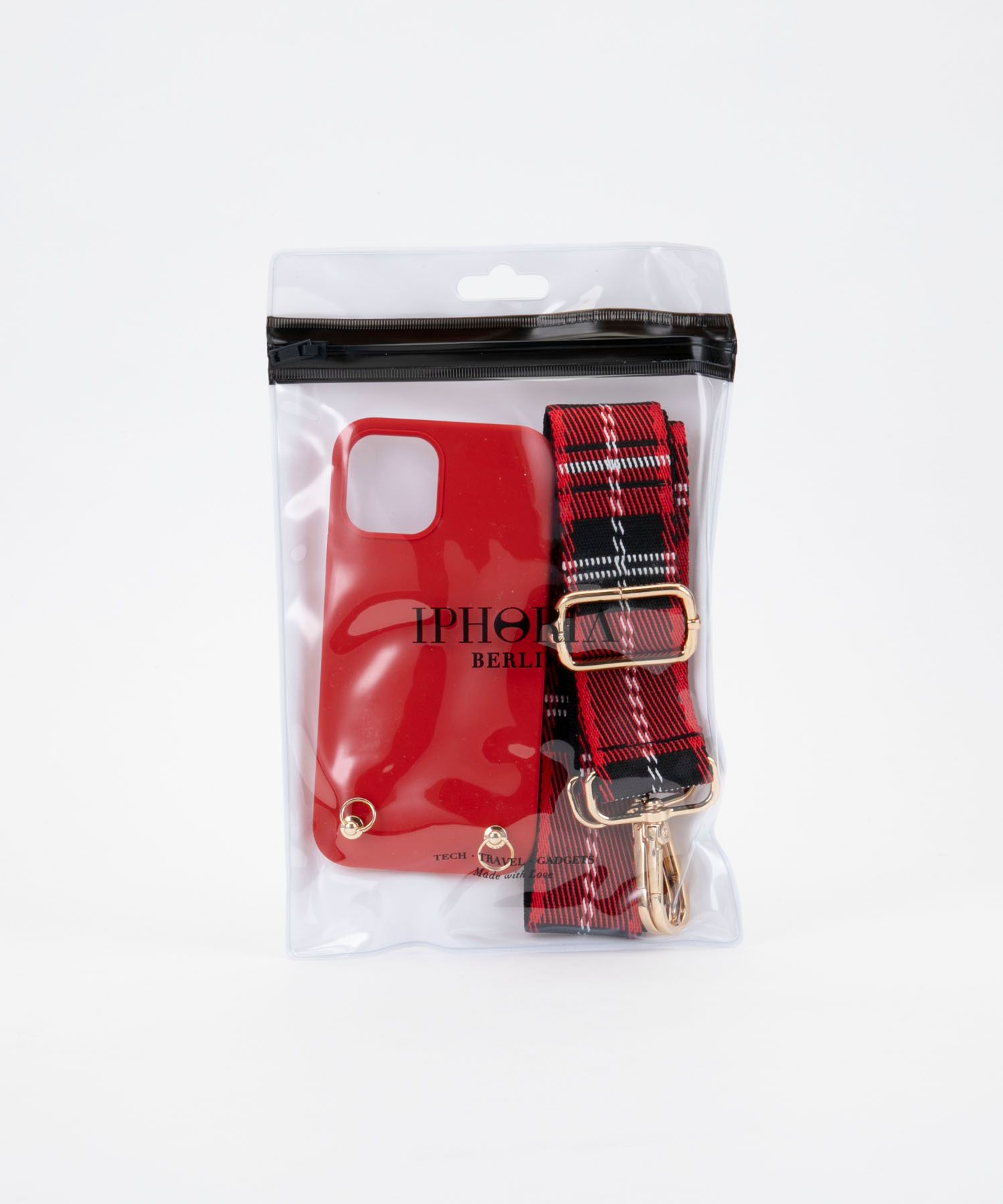 Necklace Case for Apple iPhone 12/12 Pro - Soft Touch Red with Tartan Strap