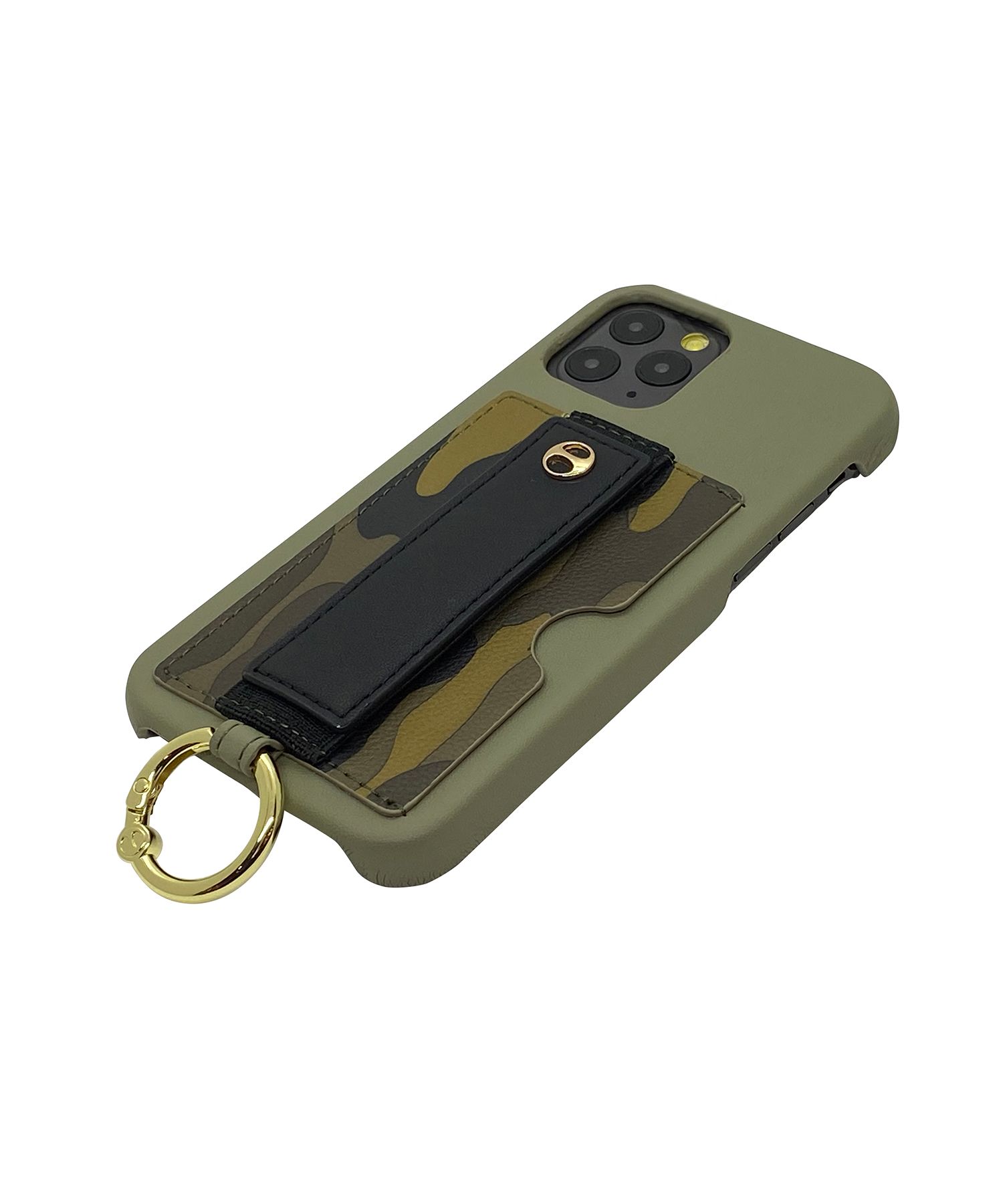 Case for iPhone 12/12 Pro - Vegan Leather Case With Holding Strap + Pocket + Ring - Olive