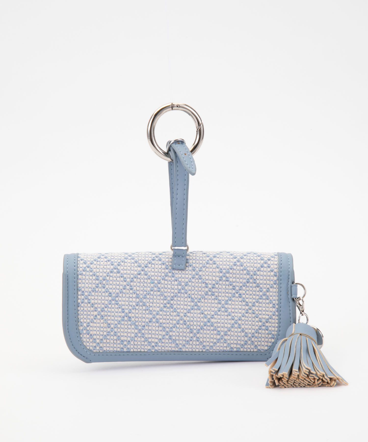 Glasses Case with Bag Holder - Blue Linen With Red Lips