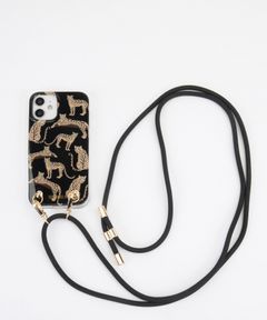Necklace Case for Apple iPhone 12/12 Pro - Leopard Mosaic Black
