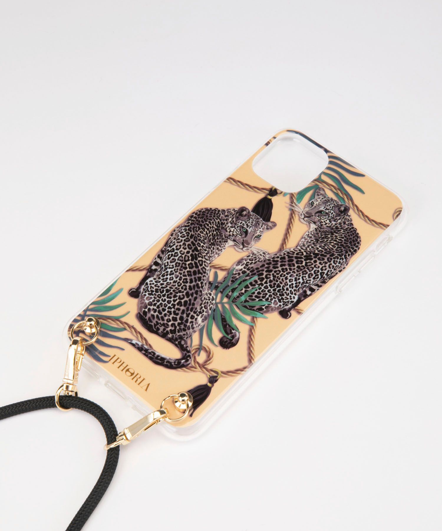 Necklace Case for Apple iPhone 11 Pro Max - Nude Leopard - black Cord