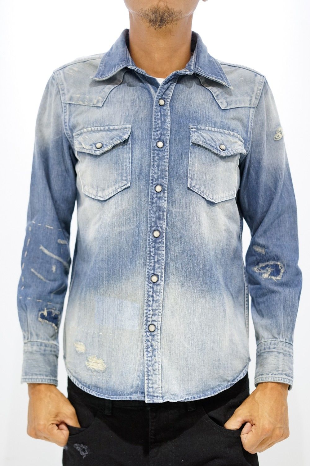 TMT - CRUSH BLEACH DENIM SHIRT(HQ) | Ivory