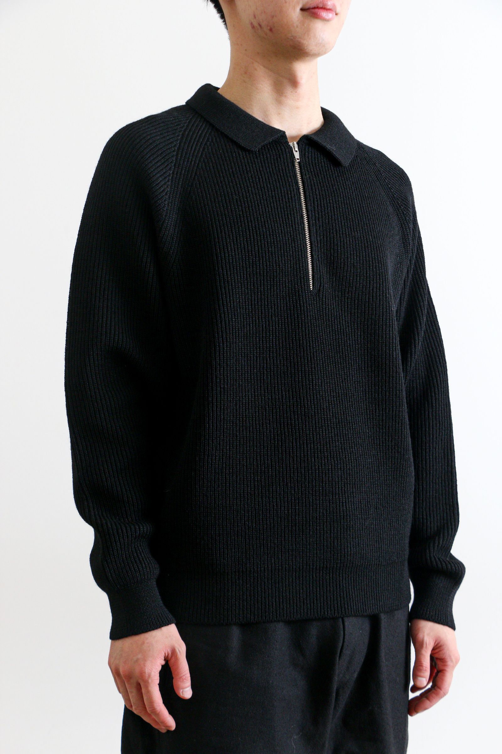 EVCON - WOOL LOW GAGE HALF ZIP BLACK / ローゲージ / ハーフジップ 