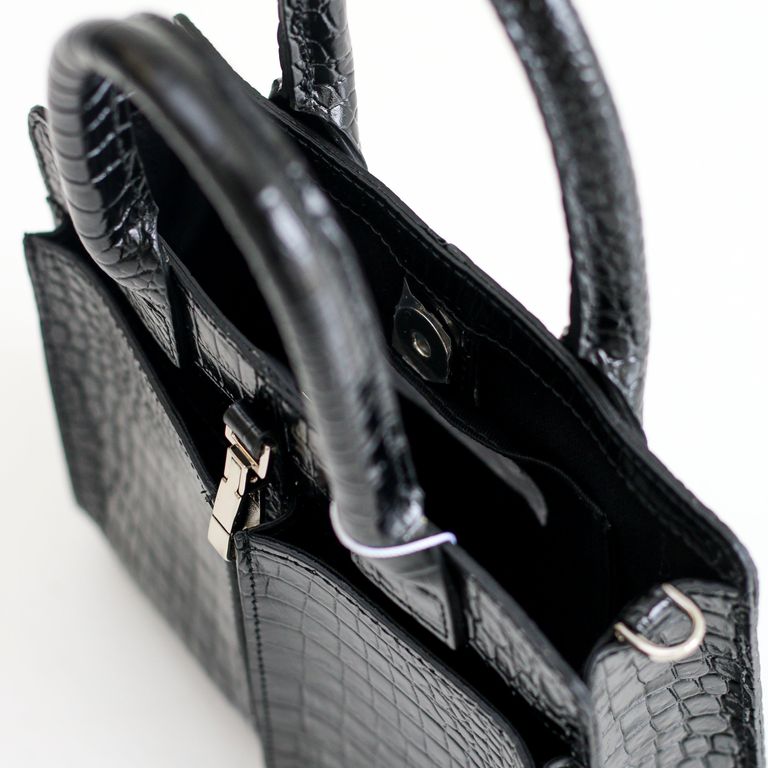 Rich I - S.RECTANGLE LEATER HELMET BAG SMALL BLACK / CROCODILE 