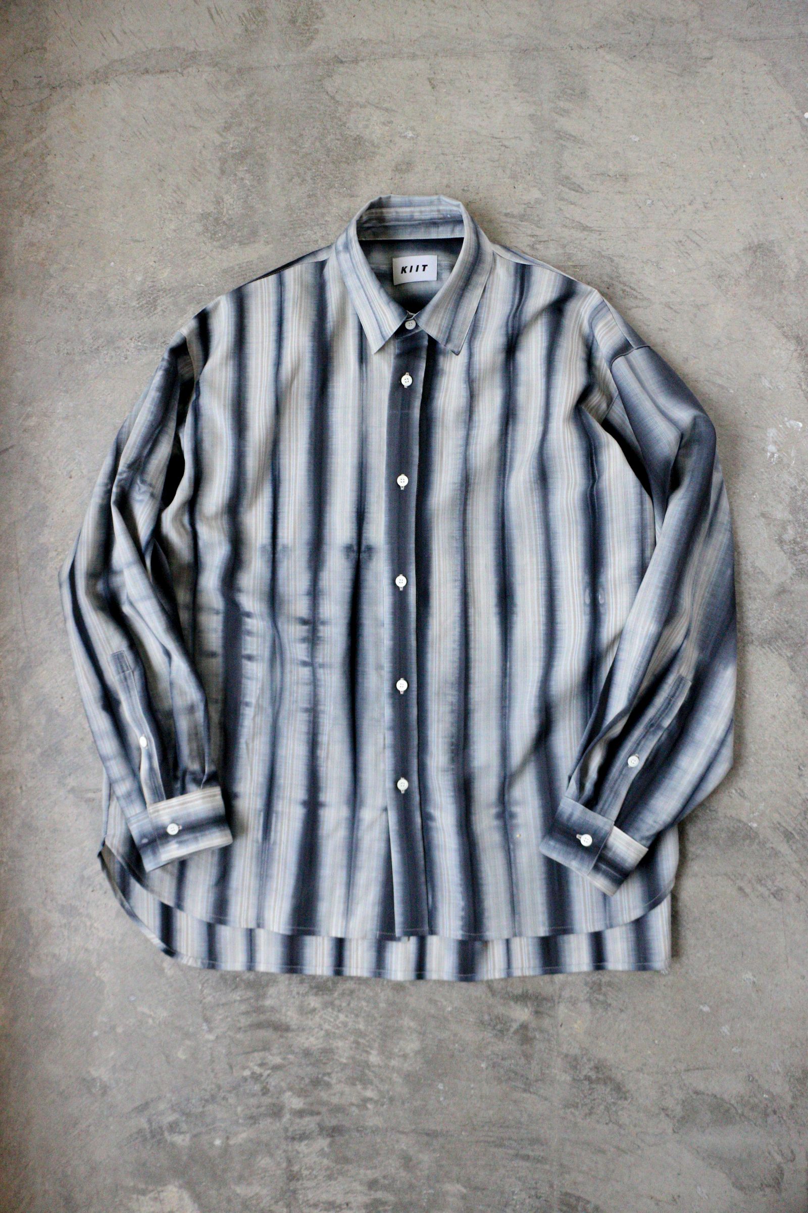 KIIT - REGULAR COLLAR STRIPE SHIRT - Beige Stripe × Charcoal - | koko