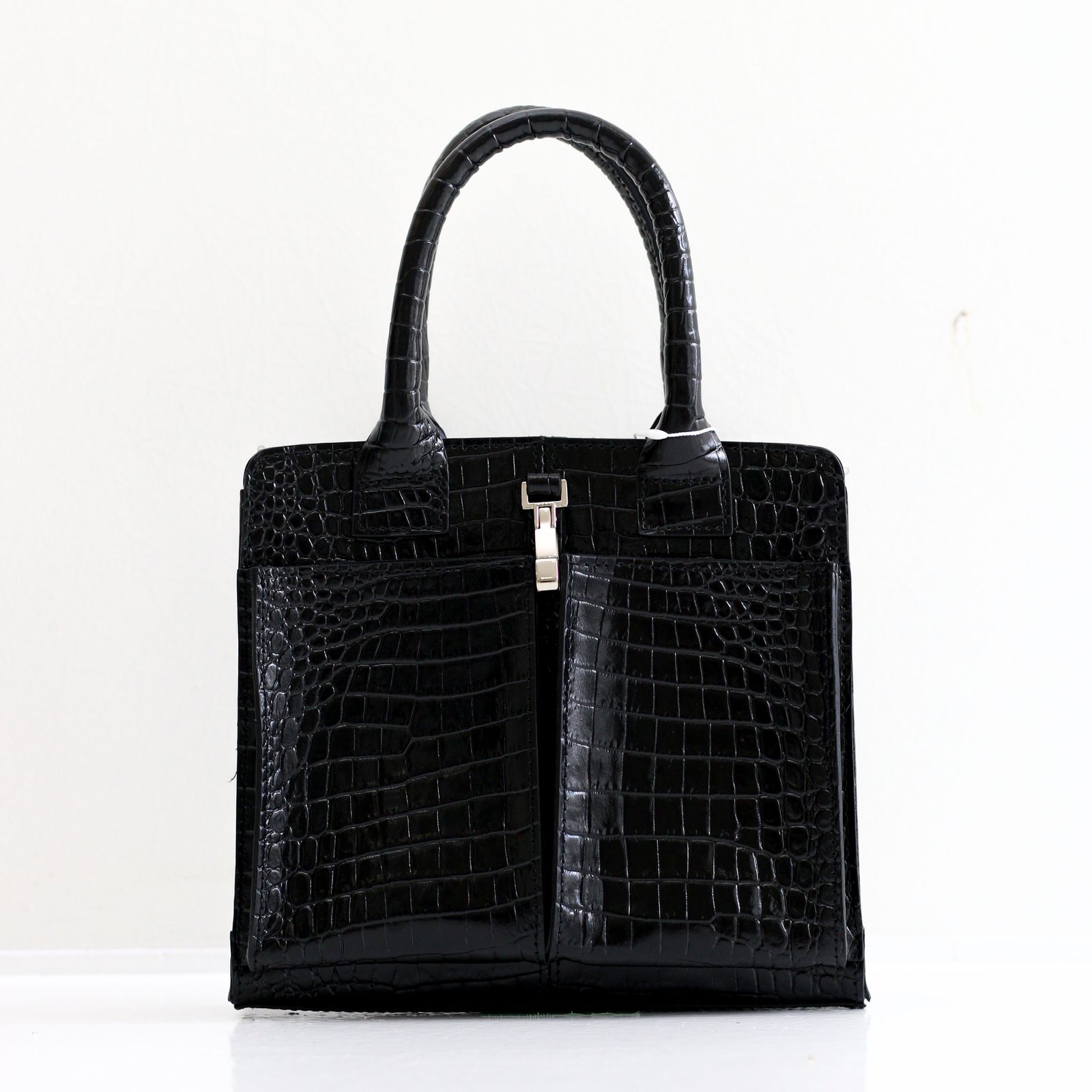 Rich I - S.RECTANGLE LEATER HELMET BAG SMALL BLACK / CROCODILE / スモール /  ヘルメットバッグ / ブラック / クロコダイル型押し | koko