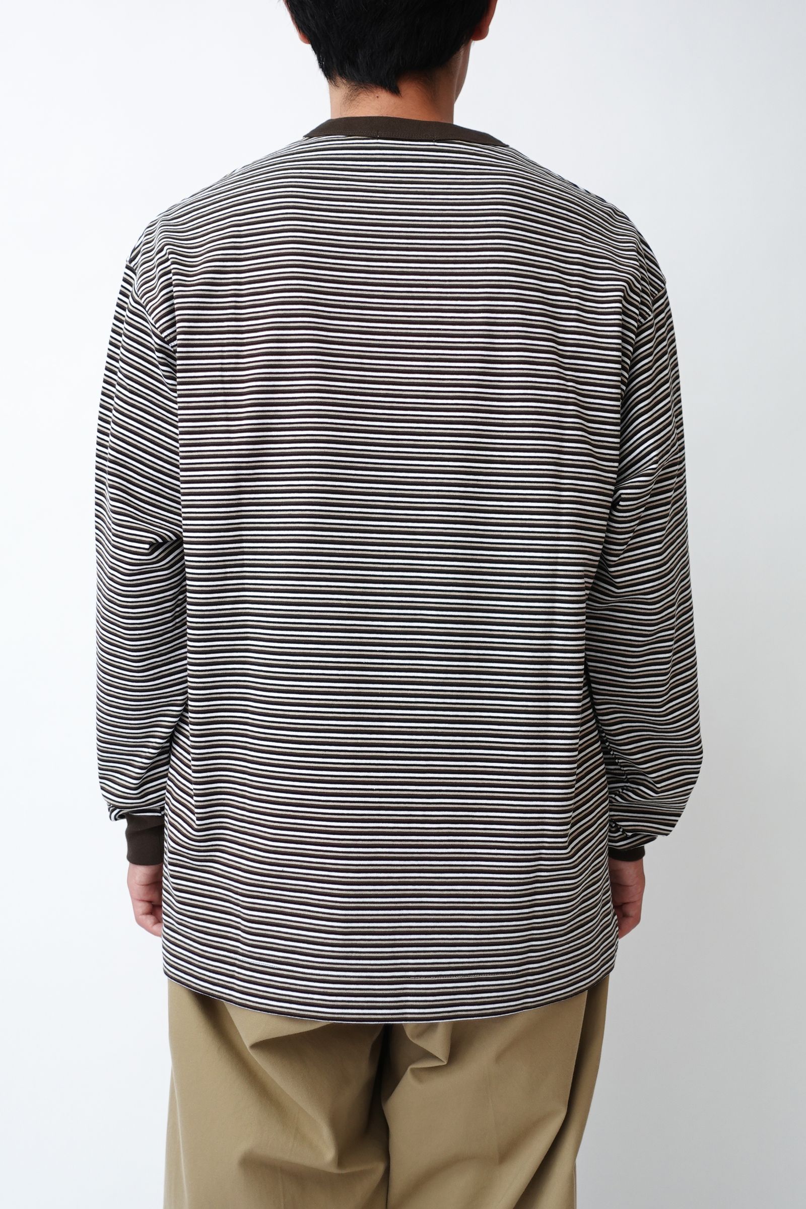 UNIVERSAL PRODUCTS - MULTI BORDER L/S T-SHIRT BROWN ...
