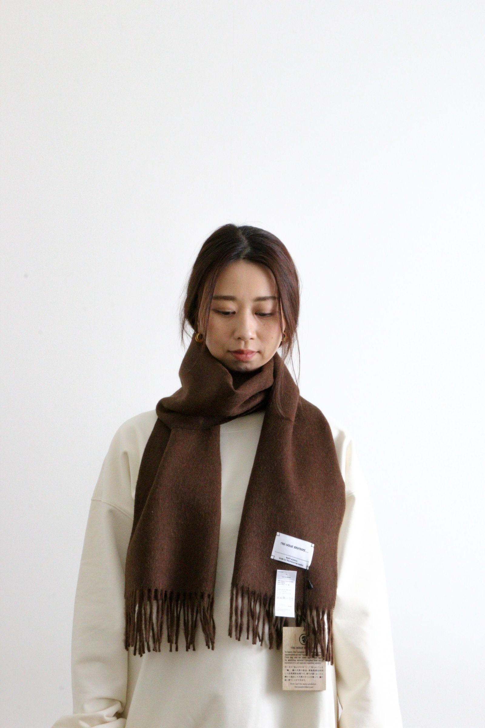 THE INOUE BROTHERS - Check Brushed Scarf Checkered Beige | koko