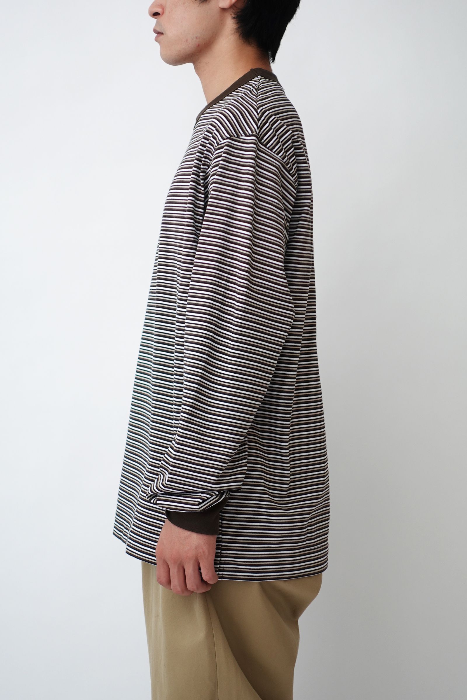UNIVERSAL PRODUCTS - MULTI BORDER L/S T-SHIRT BROWN | koko