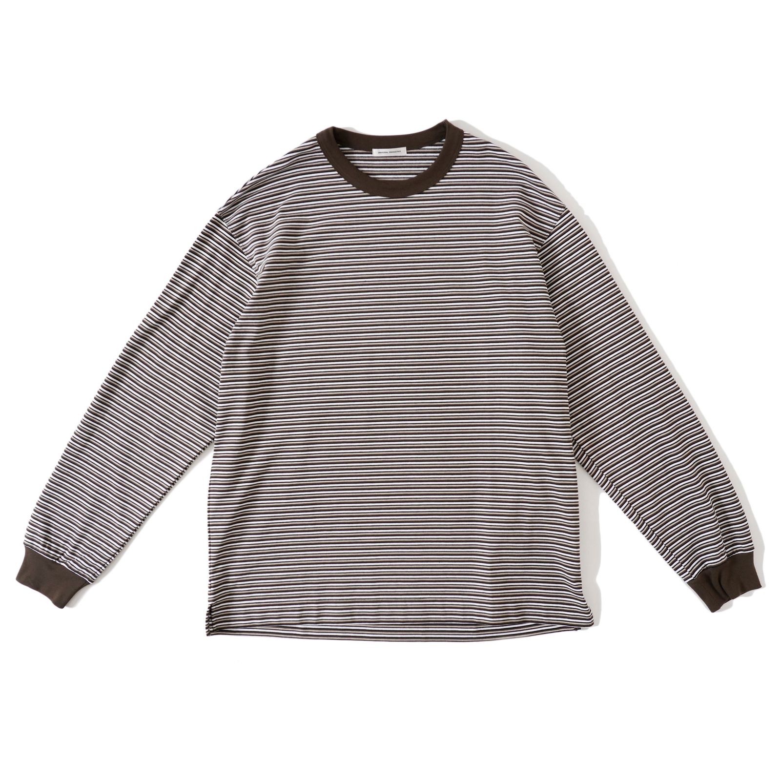 UNIVERSAL PRODUCTS - MULTI BORDER L/S T-SHIRT BROWN