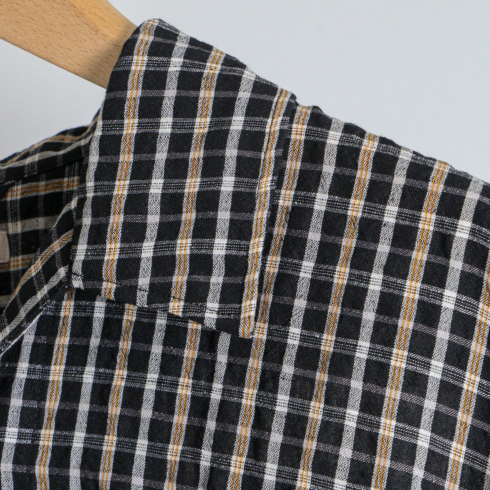 ULTERIOR - W/L CHECKED SKIPPER SHIRT BLACK / ORANGE / スキッパー 