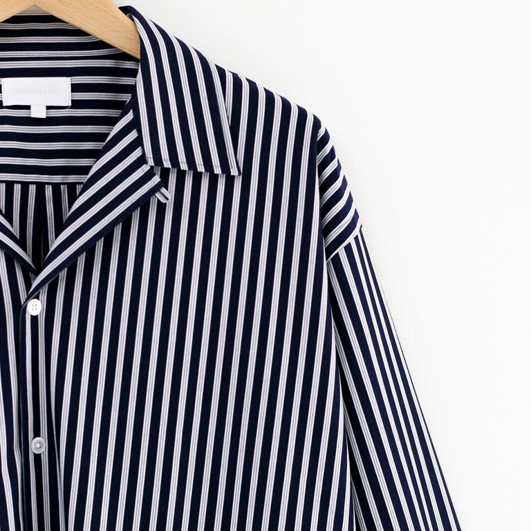 KANEMASA PHIL. - 46G Atmosphere Stripe Open Collar Shirt NAVY 