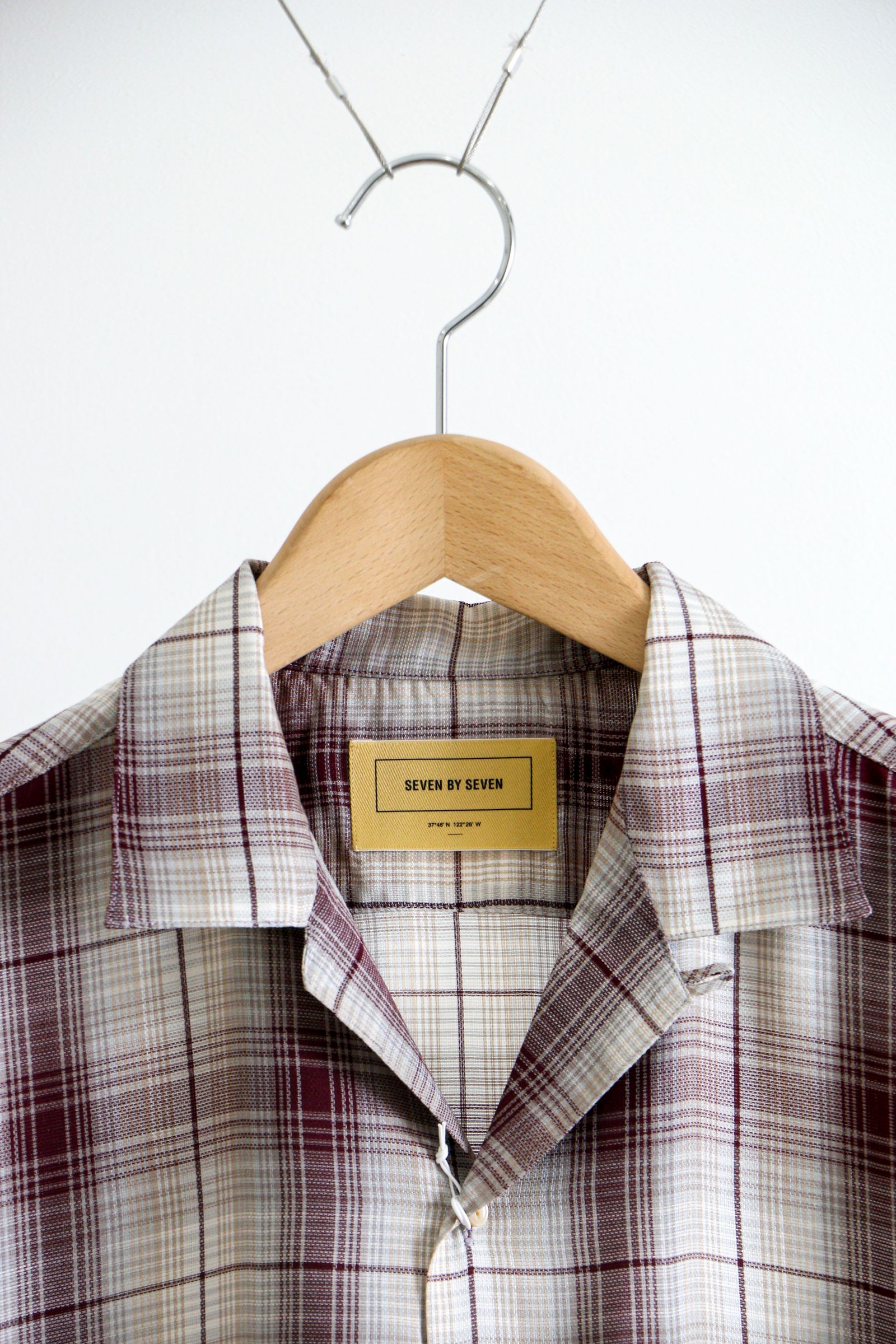 SEVEN BY SEVEN - OPEN COLLAR SHIRTS S/S - Modal panama check - RED