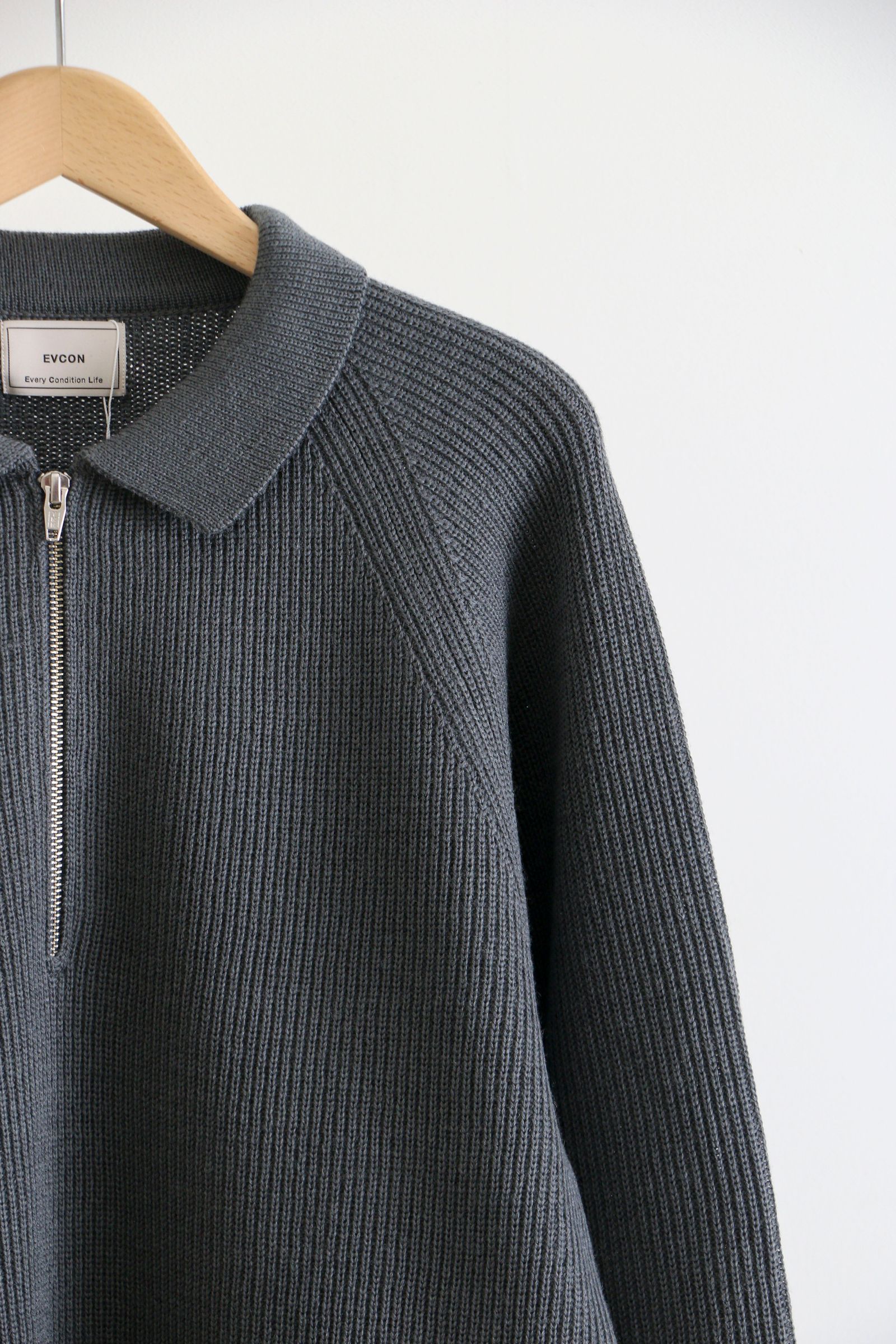 WOOL LOW GAGE HALF ZIP D.GRAY / ローゲージ / ハーフジップ / ニット - 2