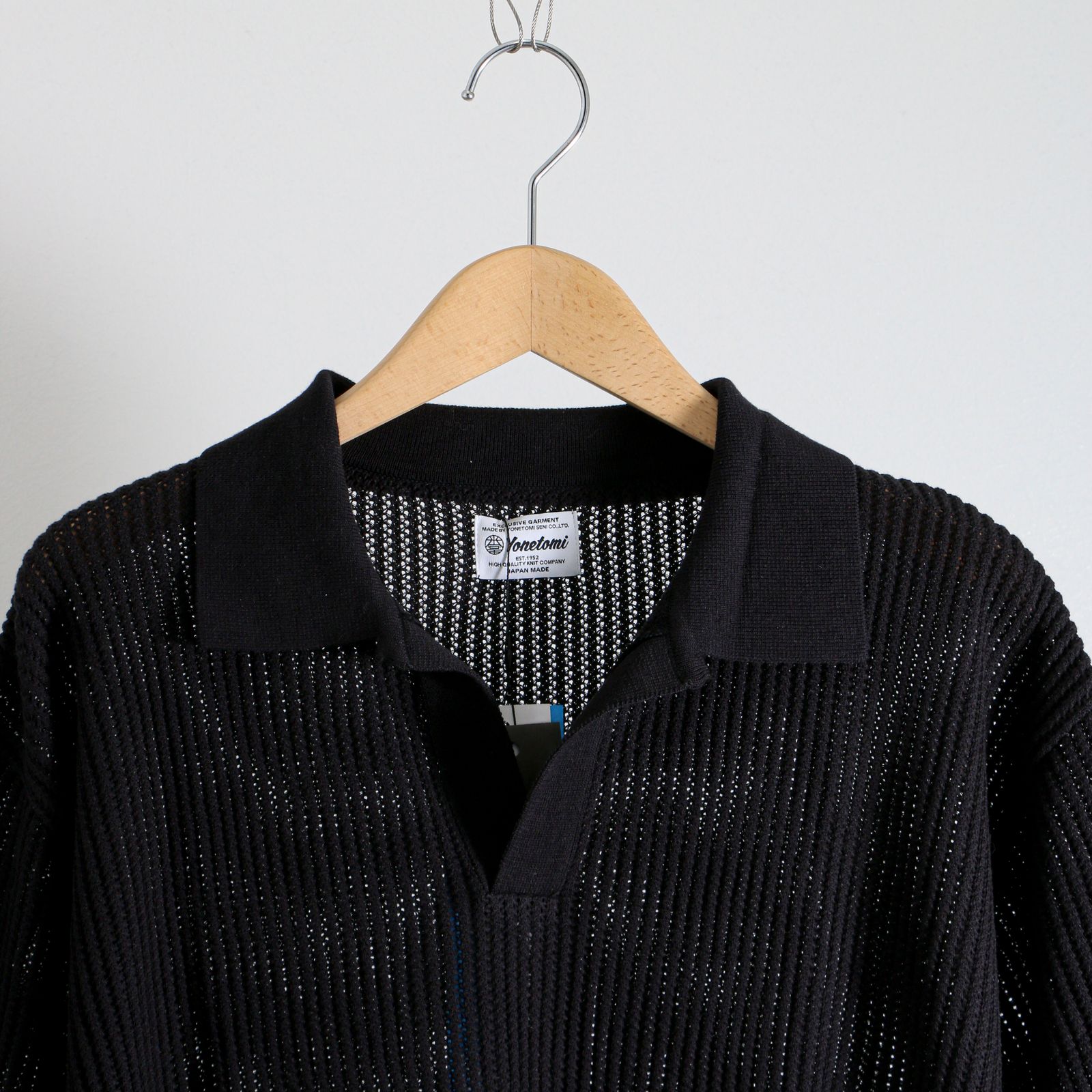 Yonetomi - COTTON SUKASHI KNIT P/O BLACK / コットン透かし