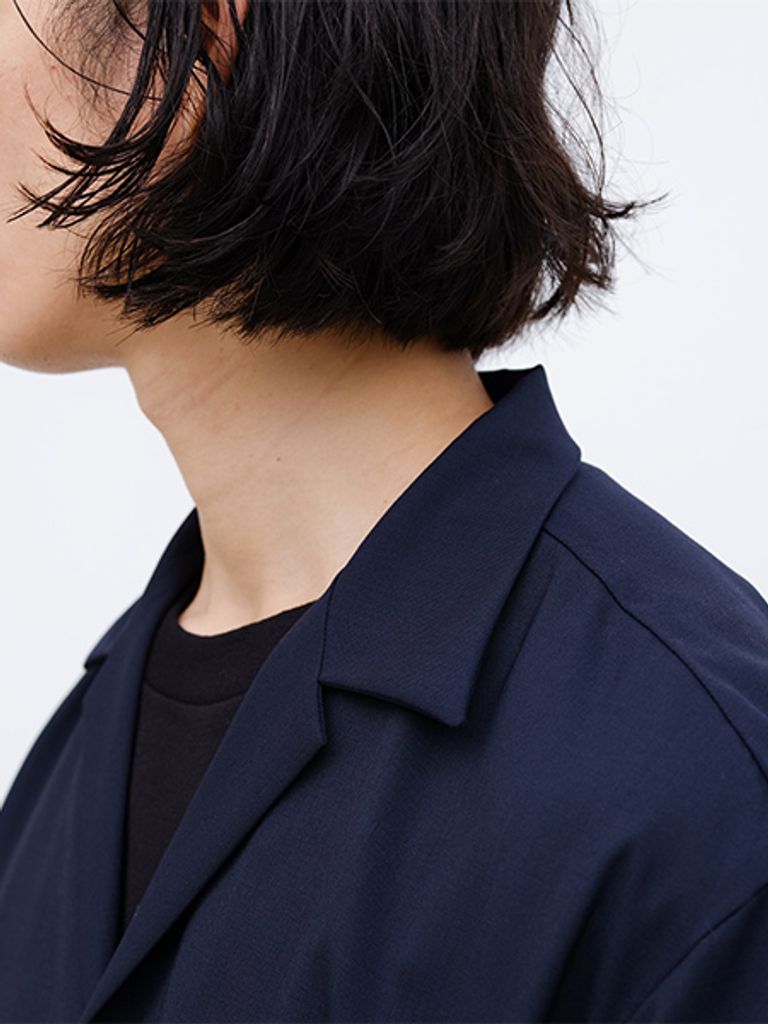 ENCENS OPEN COLLAR L/S SHIRT NAVY - 1