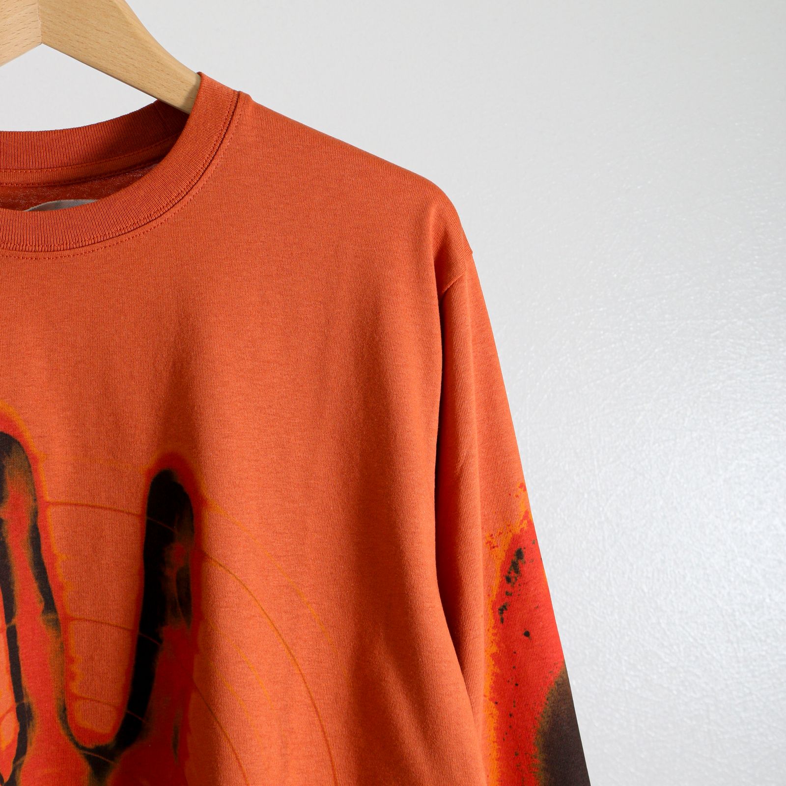 Recycled Cotton LS Tee - Burnt Orange Hand / プリント / ロンスリーブTシャツ - L