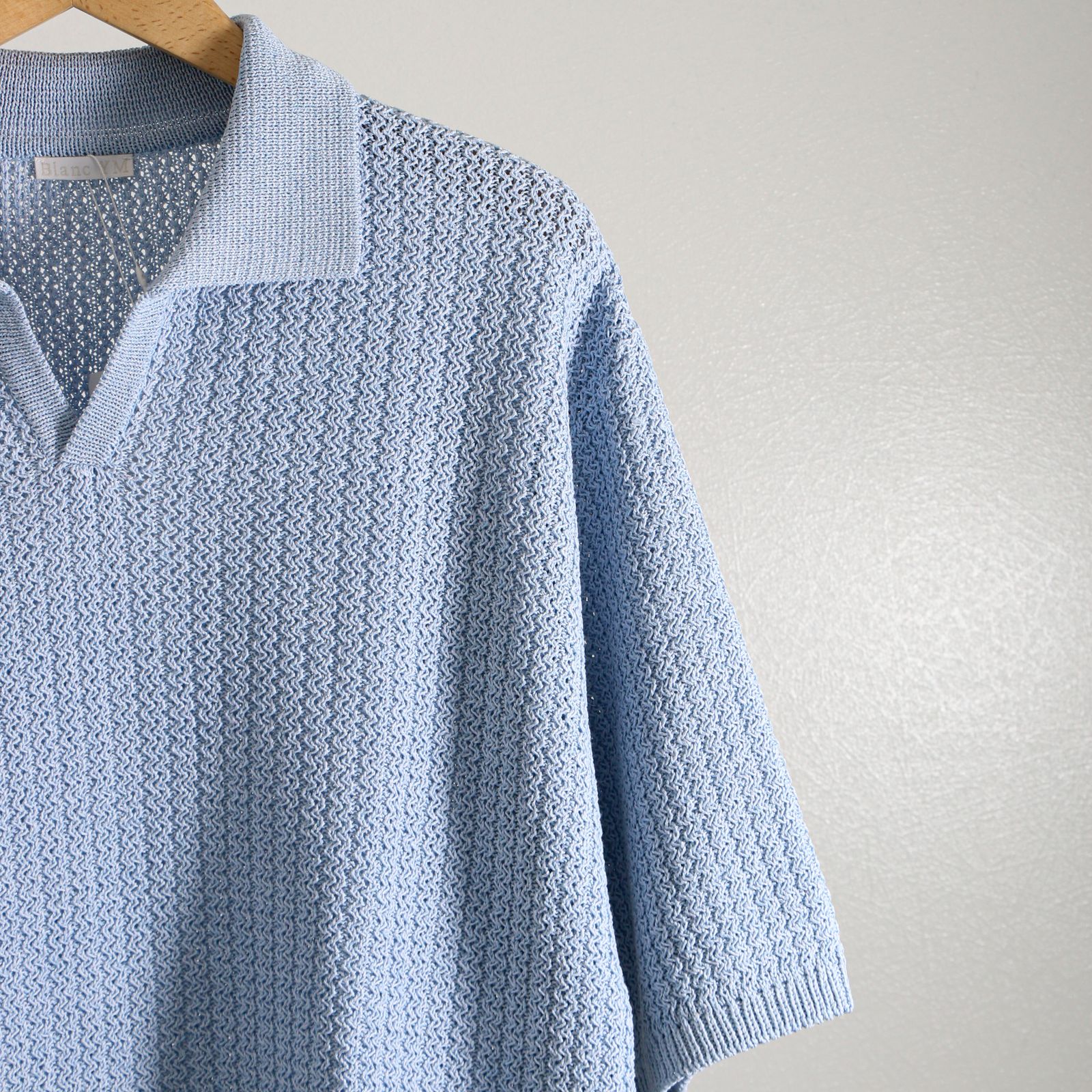 Skipper knit Shirt SAX BLUE / スキッパー / ニットシャツ / コットン / 和紙素材 - S