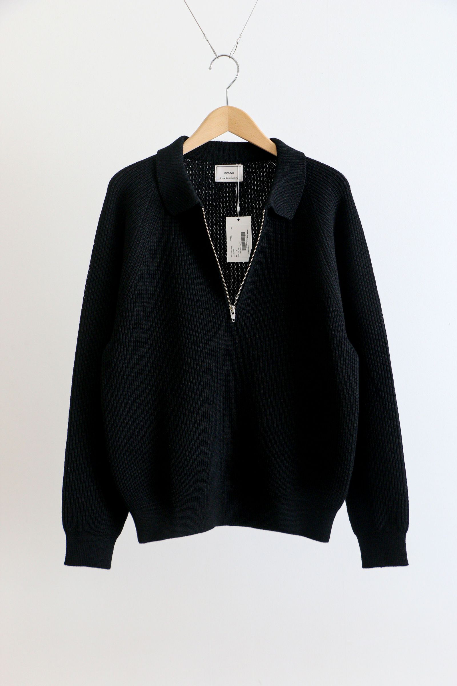 WOOL LOW GAGE HALF ZIP BLACK / ローゲージ / ハーフジップ / ニット - 2