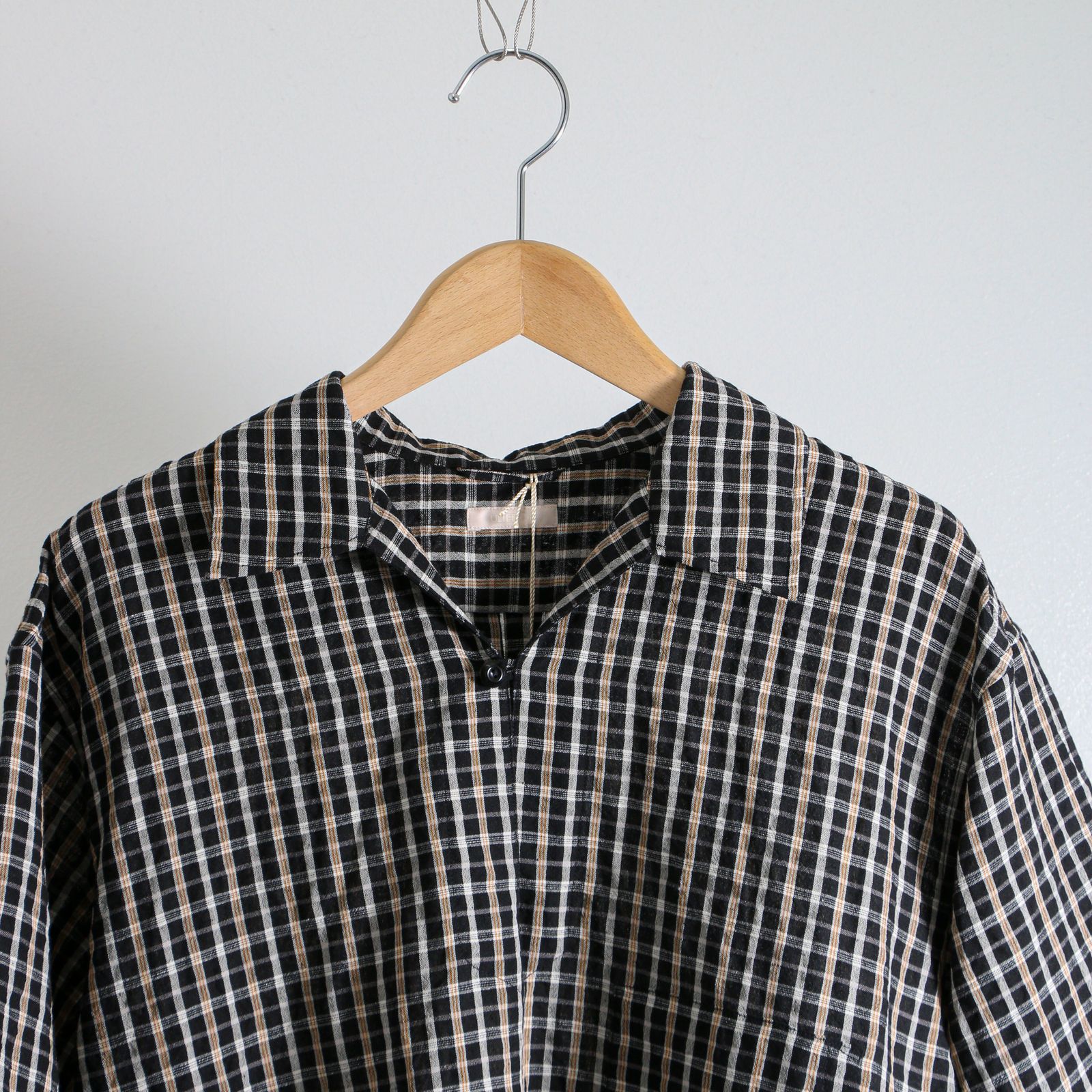 ULTERIOR - W/L CHECKED SKIPPER SHIRT BLACK / ORANGE / スキッパー 