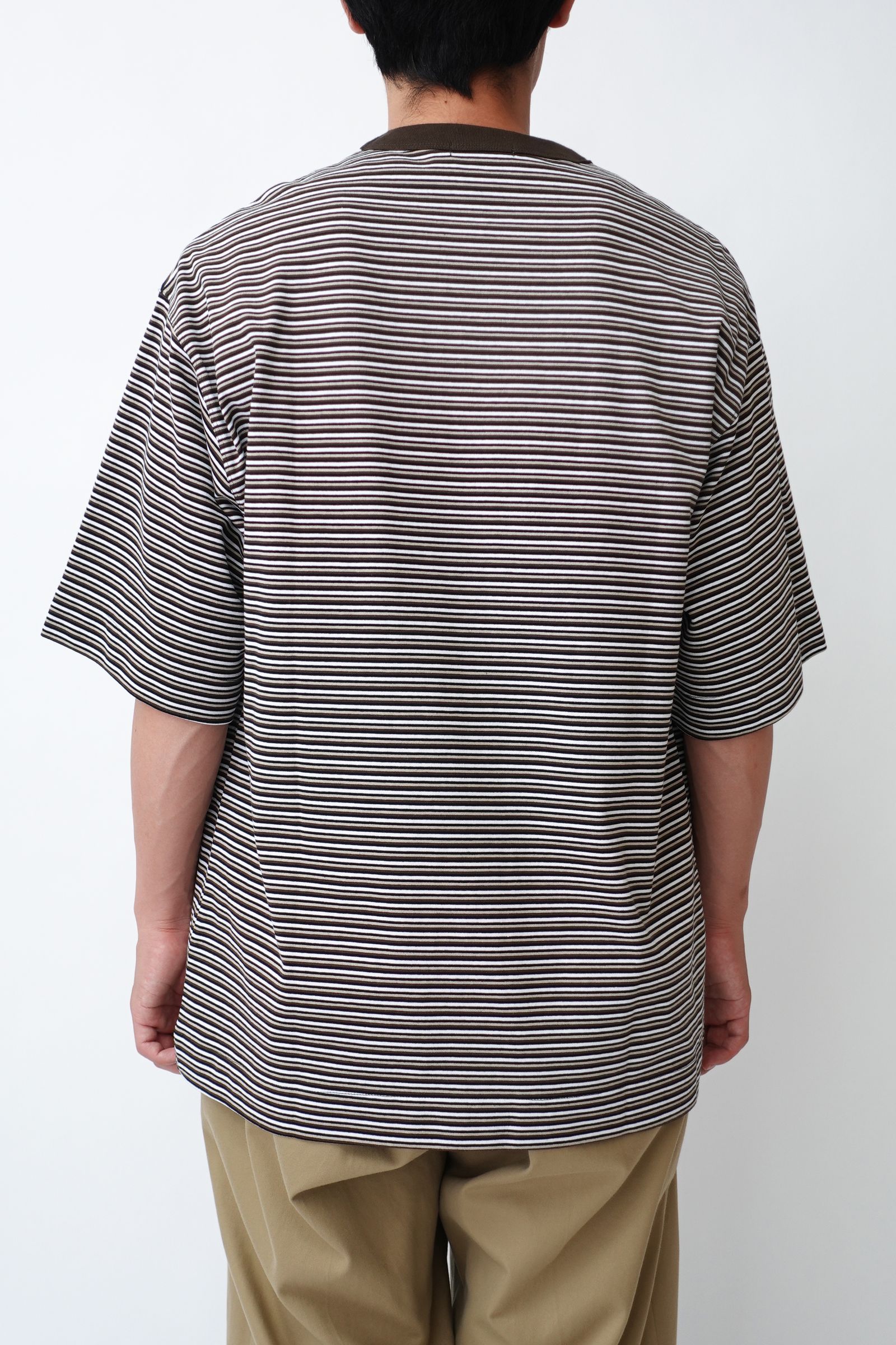 UNIVERSAL PRODUCTS - MULTI BORDER S/S T-SHIRT BROWN 