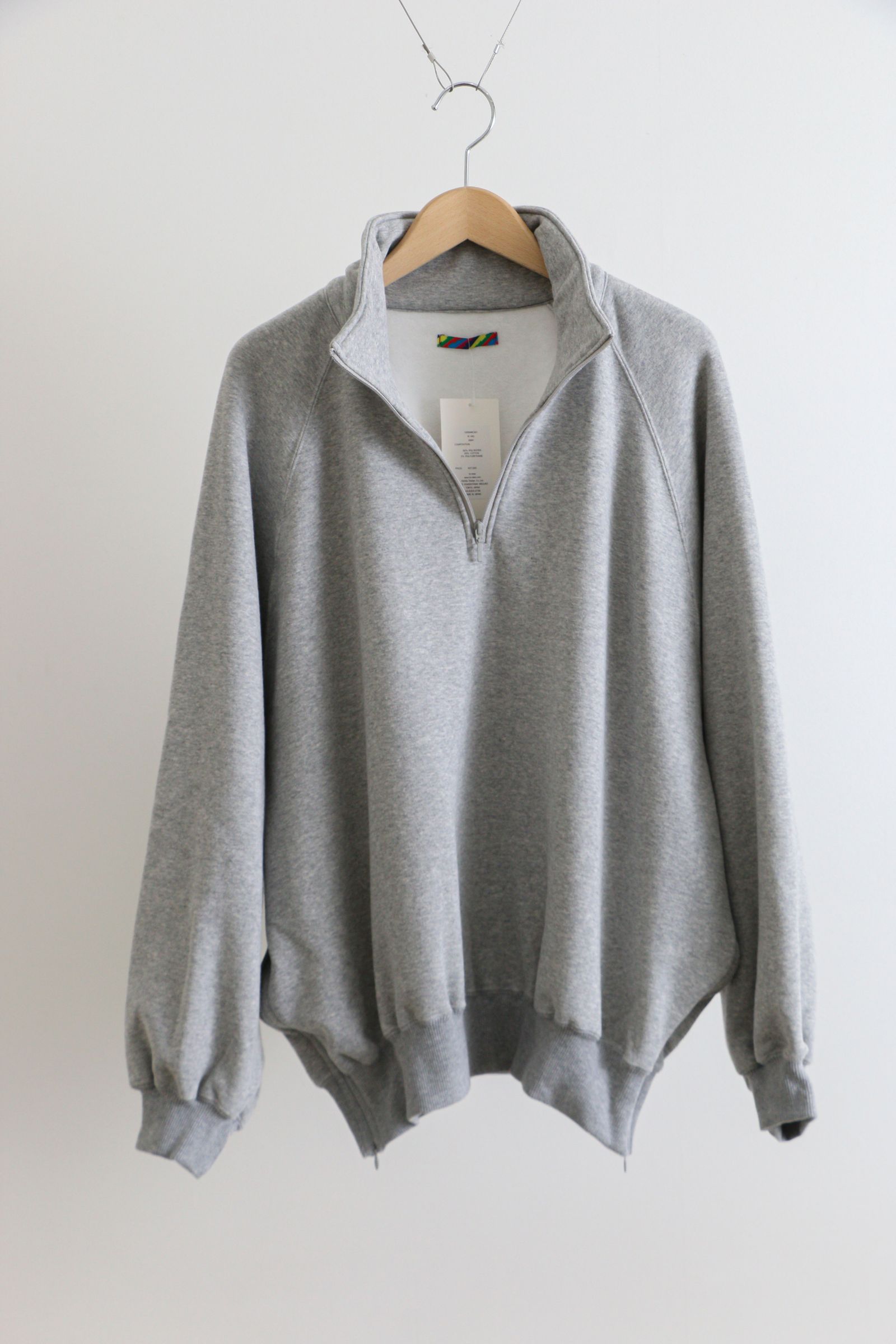 is-ness - RELAX PULLOVER HALF ZIP SWEAT SHIRTS GRAY