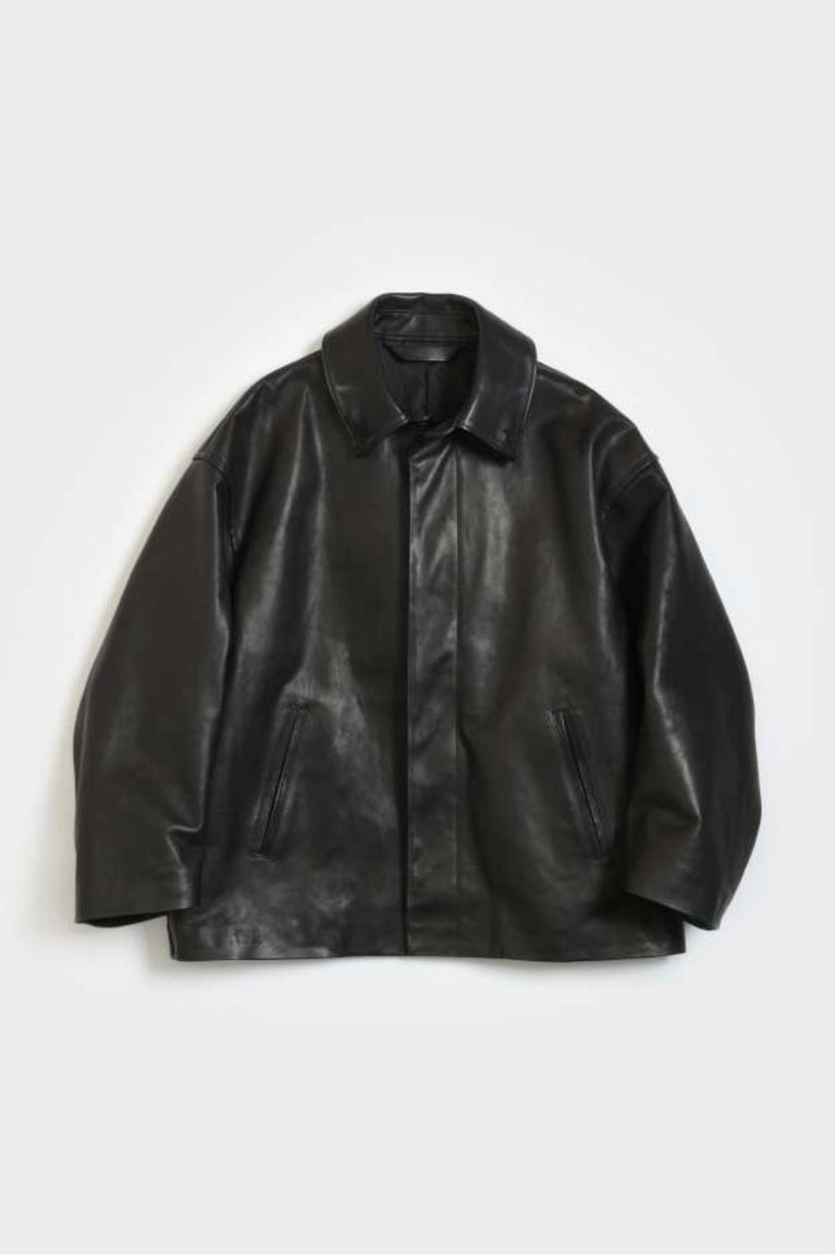 Blanc YM - Leather Wide Elbow Coat Black / レザージャケット