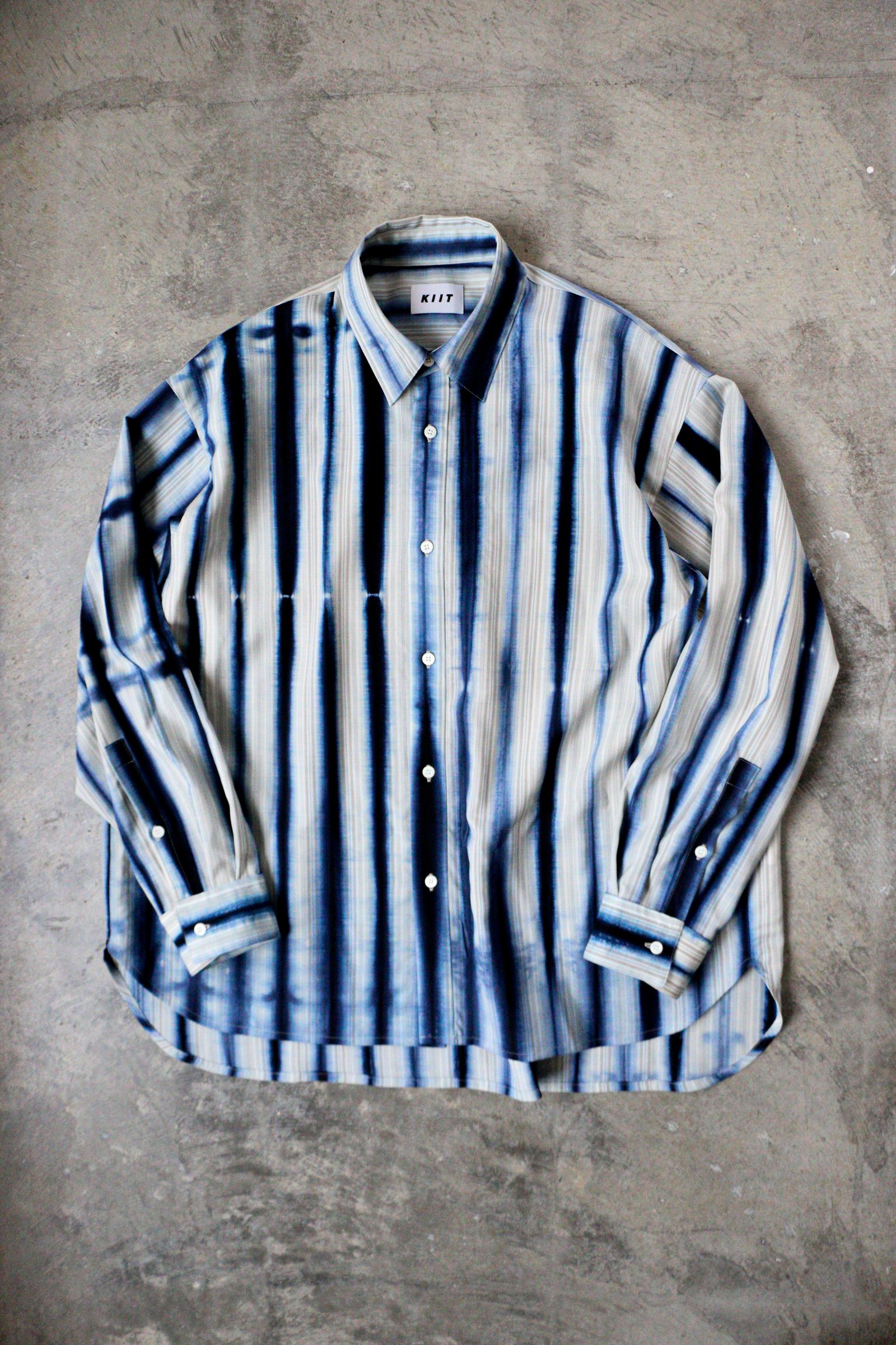 KIIT - REGULAR COLLAR STRIPE SHIRT - Beige Stripe × Blue - | koko