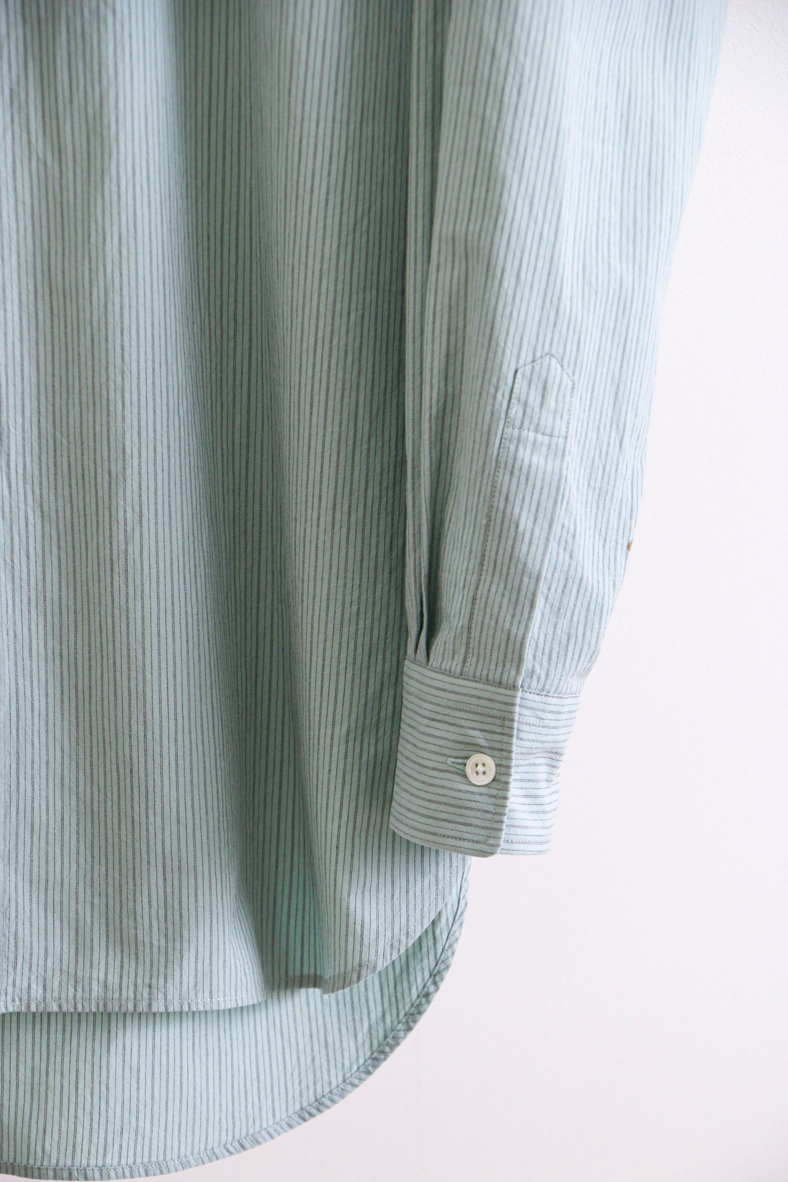 ULTERIOR - POPLIN STRIPE OVERLAID B/C SHIRT L.GREEN / バンドカラー 