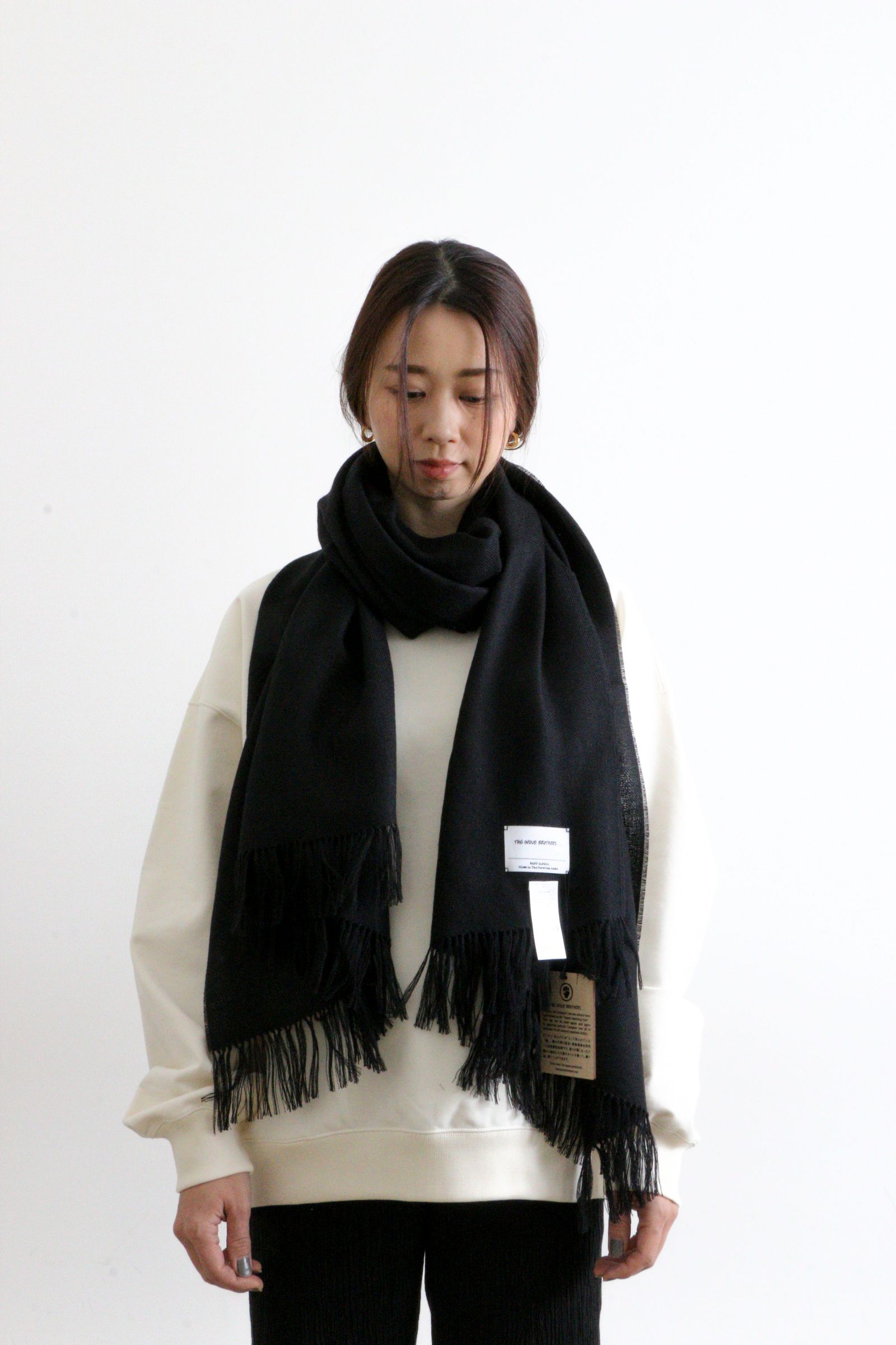 THE INOUE BROTHERS - Non Brushed Large Stole Black / 大判ストール 