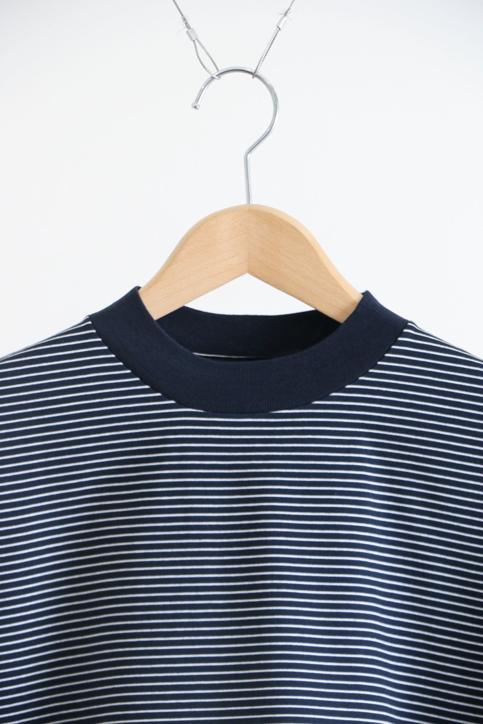 is-ness - BALLOON LONG T SHIRT NAVY x WHITE border / ロング