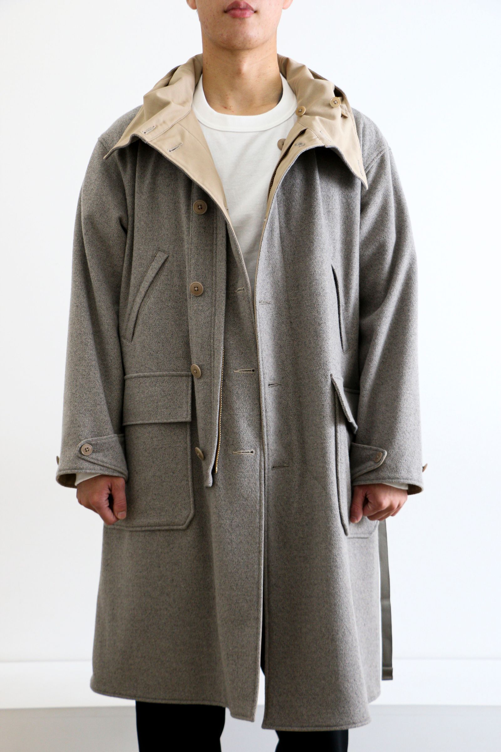 ULTERIOR - RB TWEED/OC TWILL RV HOODED COAT Taupe | koko