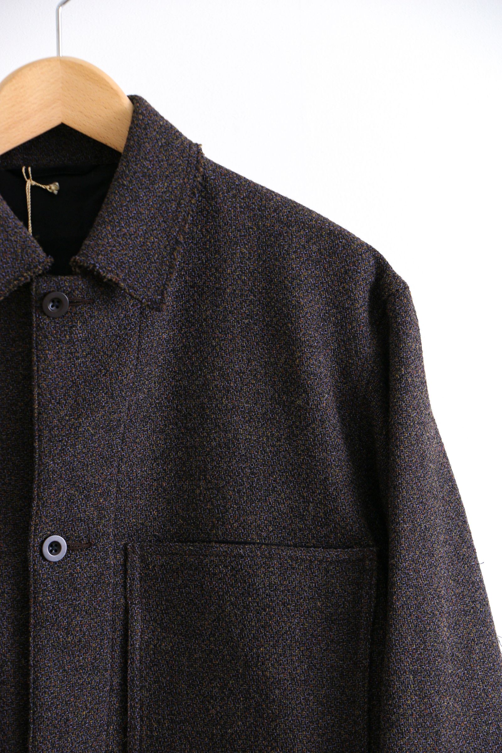 ULTERIOR - SHETLAND WOOL SILK TWEED COVERALL Khaki Brown | koko