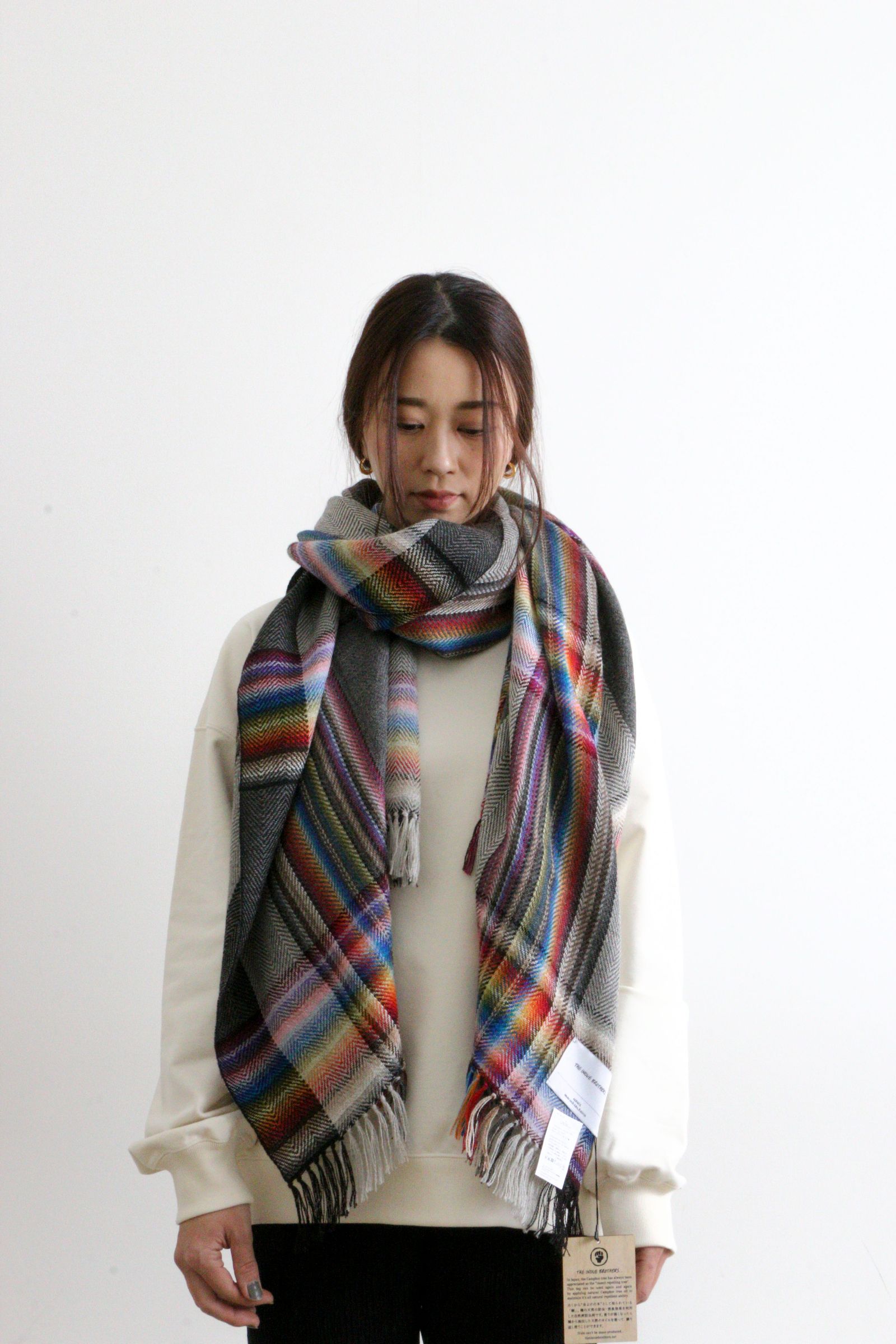 THE INOUE BROTHERS - Multi Coloured Stole Grey / 大判ストール 